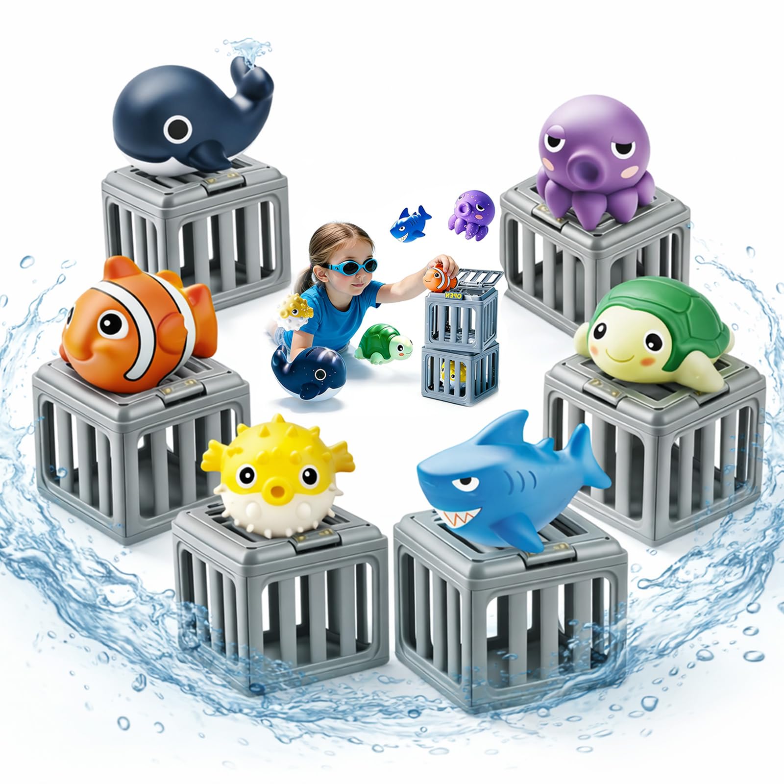 Underwater Dive Rescue Toys with Pool Toy Cage & Floating Ocean Pals, Fun Swimming Training Game for Kids, Colorful Animal Pool Sinkies Swimming Training Game for Boys & Girls, 9-12 Years (1pc)