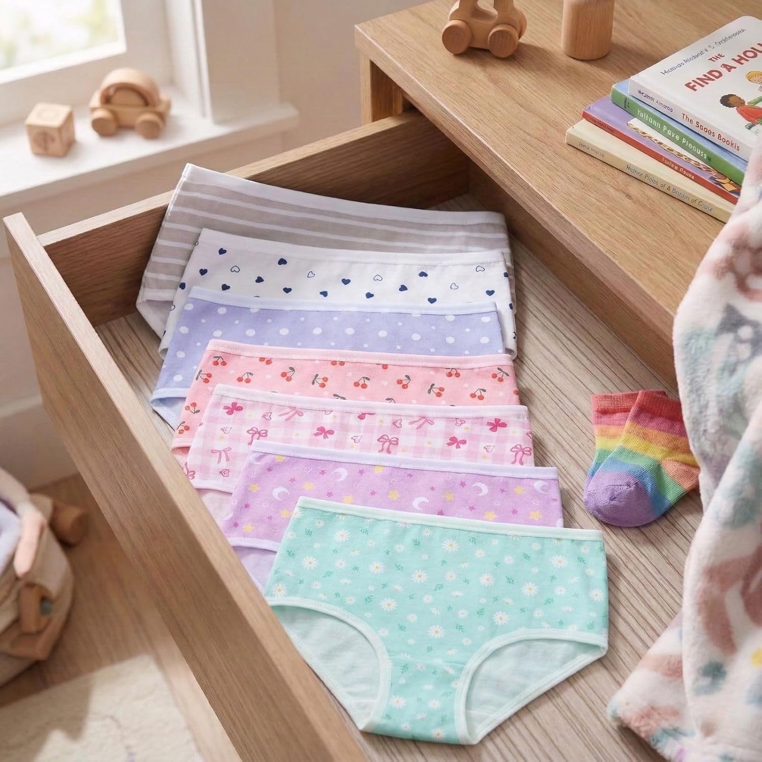 WELAKEN Girls Underwear 7-Pack, Rainbow Week Cotton Briefs, Soft Tagless