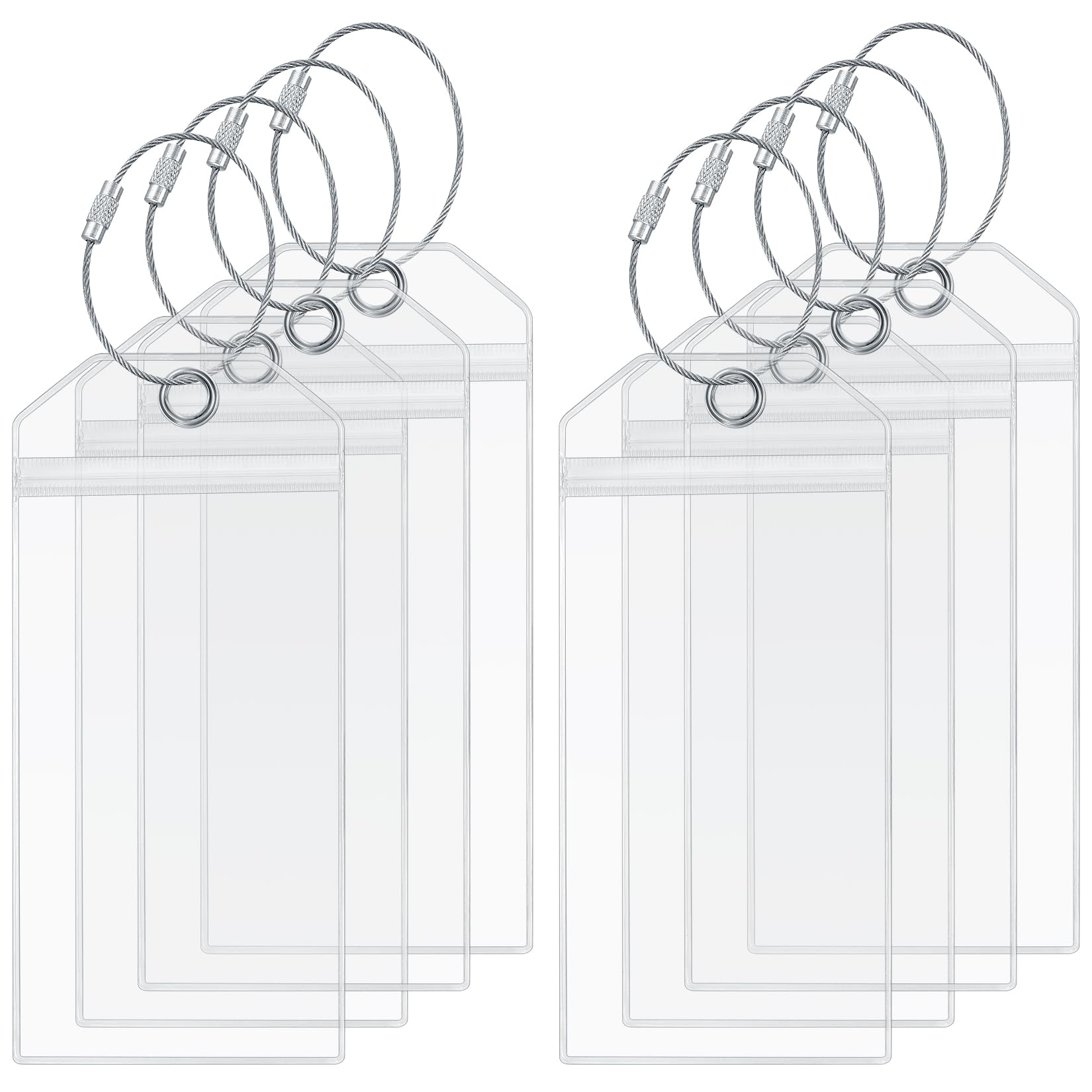 8 Pcs Cruise Luggage Tags Holders, Clear Cruise Luggage Bag Tags with Zip Seal & Steel Loops Reusable, for Cruise Ships, ID Badge, Cruise Travel
