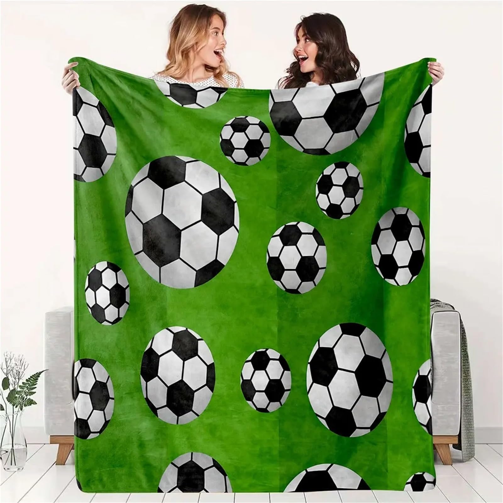 WSQHAO Football Print Blanket Soft Plush Soccer Ball Design Bed Sofa Travel Camping for Bed Couch(100X150CM)