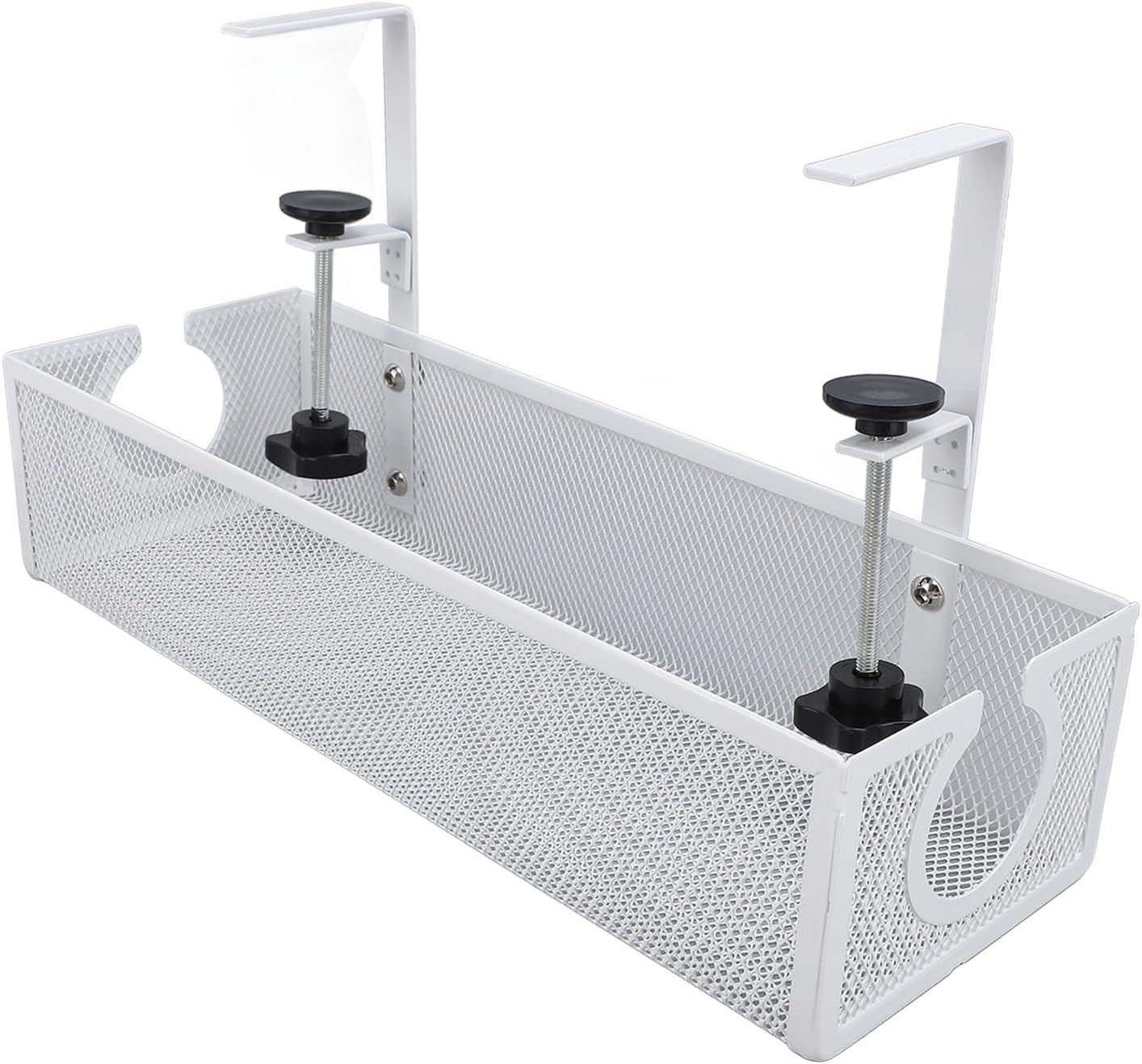 Alomejor Under Desk Cable Management Tray Efficient Circular Hole Trapezoidal Organizer for Study Office, Carbon Steel (White)