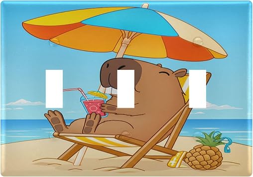 Toggle Light Switch Wall Plate 3-Gang, Capybara Relaxing in Beach Chair Decorative Wall Plate Outlet Cover Thermoplastic, Screws Included