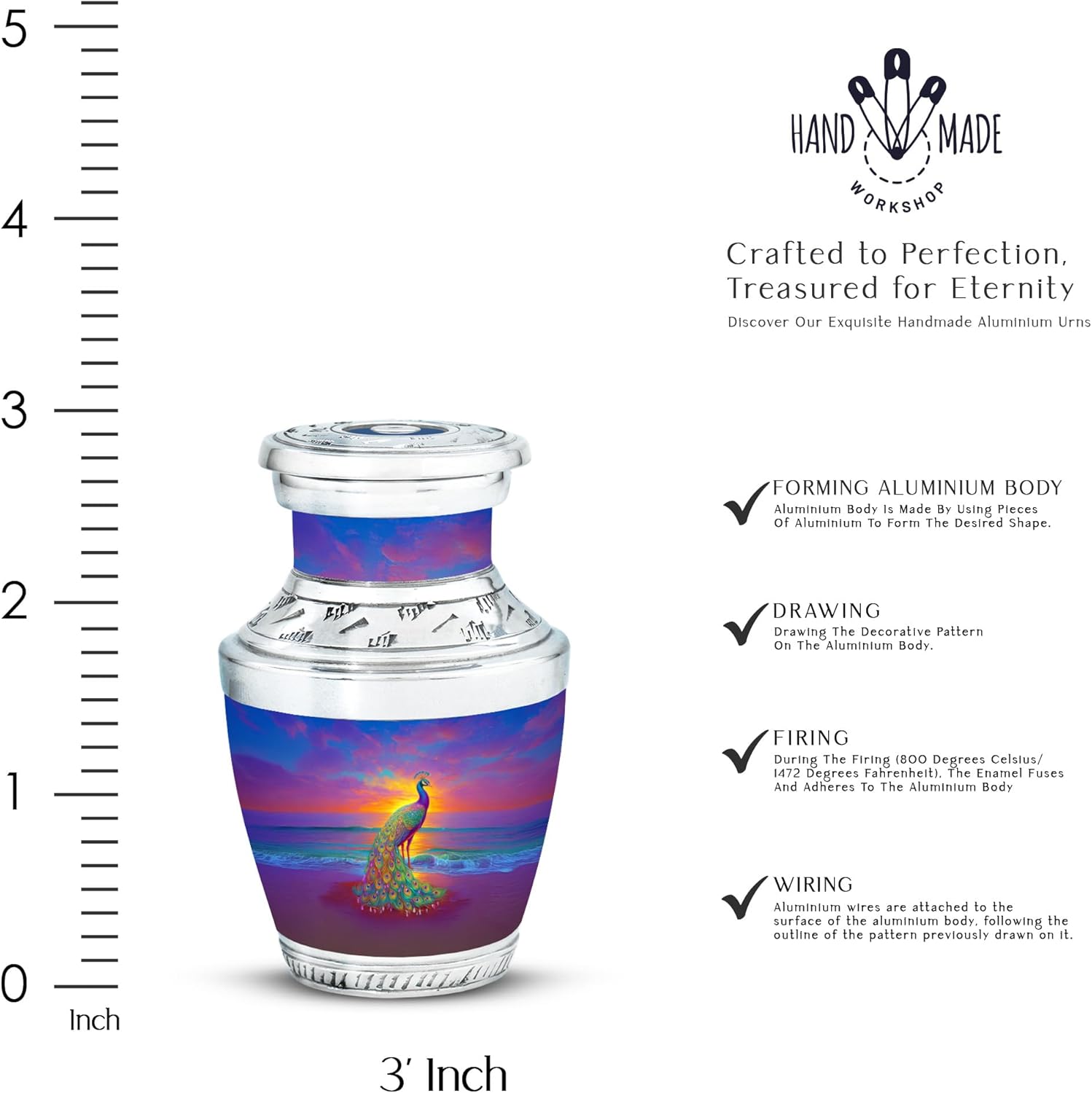 Keepsake Peacock Urns for Ashes, Urn for Human Ash, Funeral Cremation Urns for Human Ashes, Memorial Gift, Light Pink, 3 Inch