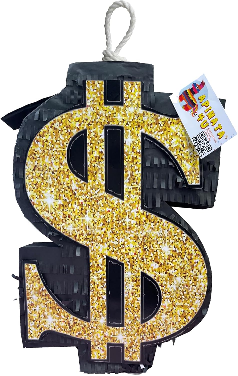 APINATA4U 20" Black & Gold Money Dollar Sign Pinata - Elevate Your Las Vegas Themed Party or Casino Celebration with this Eye-Catching Money Symbol Decoration!