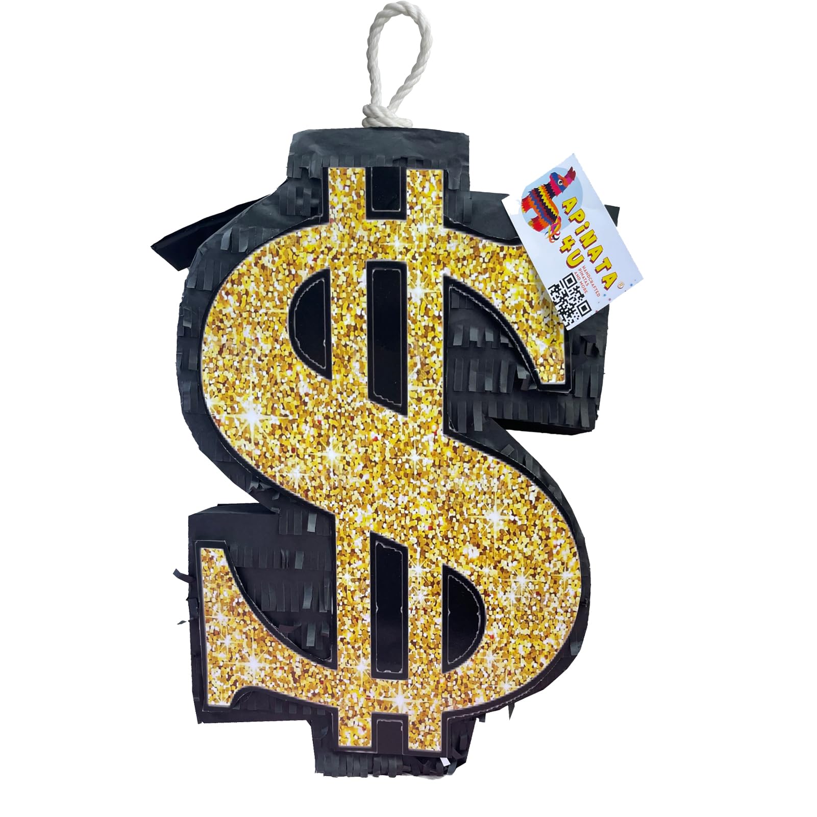 APINATA4U 20" Black & Gold Money Dollar Sign Pinata - Elevate Your Las Vegas Themed Party or Casino Celebration with this Eye-Catching Money Symbol Decoration!