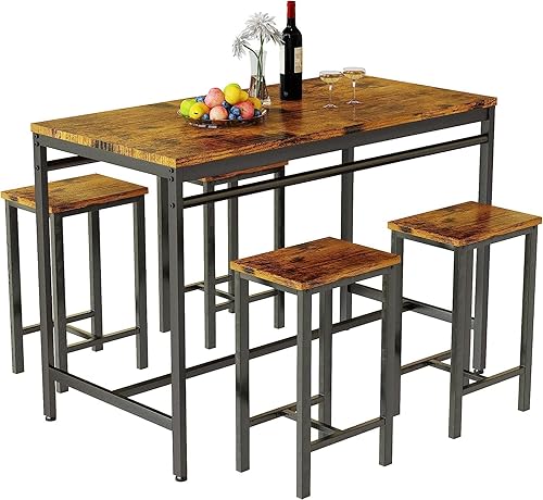 Miniatura 2 de Hooseng Juego de mesa de comedor de 5 piezas, mesa de comedor moderna de altura de barra y juego de bar con 4 sillas, juego de mesa de cocina y