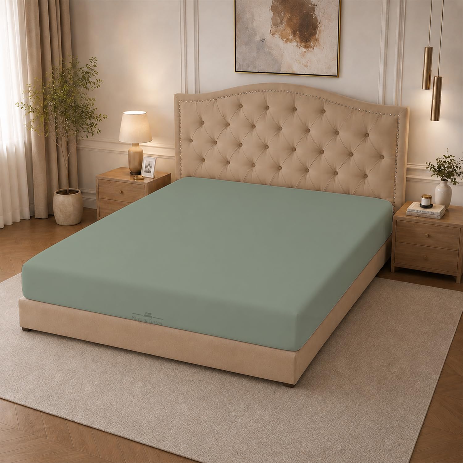 1 PC Fitted Sheet Only Family King 120" W × 80" L Size, 100% Egyptian Cotton - 600 Thread-Count Fits Upto 18" Deep Pocket Soft & Smooth, Wrinkle-Free, Luxury Oversized Bedding, Seafoam