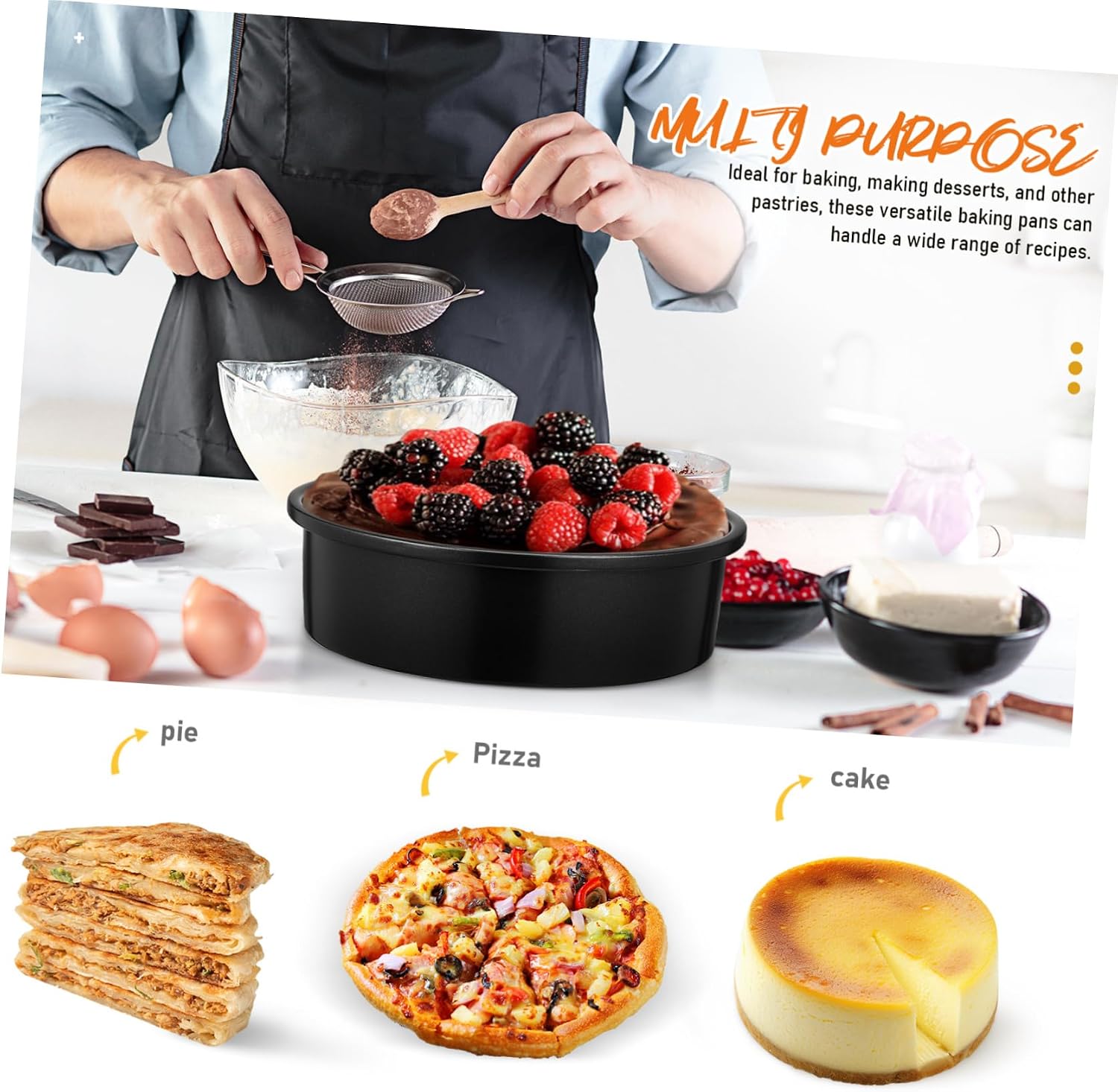 SHOWERORO 8-inch Round Cake Tin Set Nonstick Baking Pans with Parchment Paper Carbon Steel Construction Easy Cake Removal Ideal for Bakers