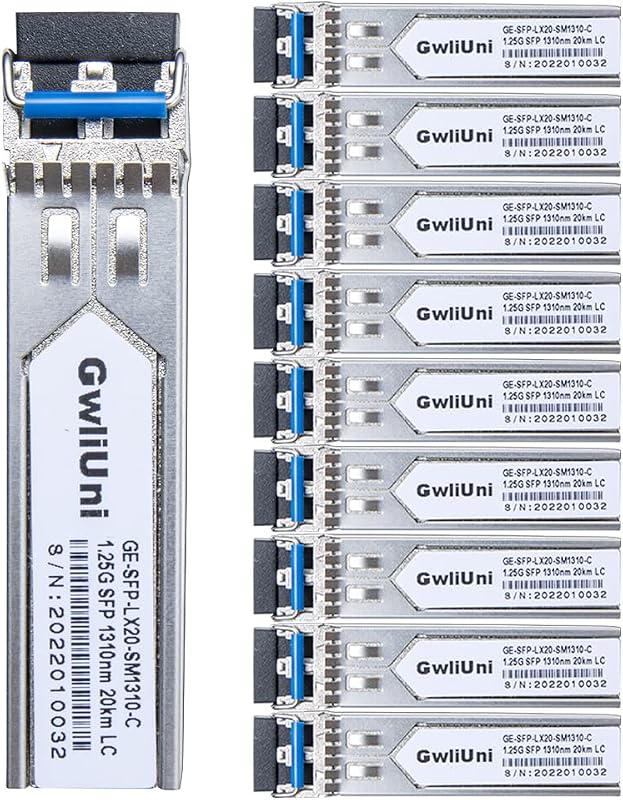 Transceptor de red de módulo de fibra SFP monomodo de 10 piezas 1,25 G, LX SM 1310 nm 20 km, interfaz LC dúplex para conmutador, enrutador, cortafuegos, tarjeta de red, convertidor de medios, etc.