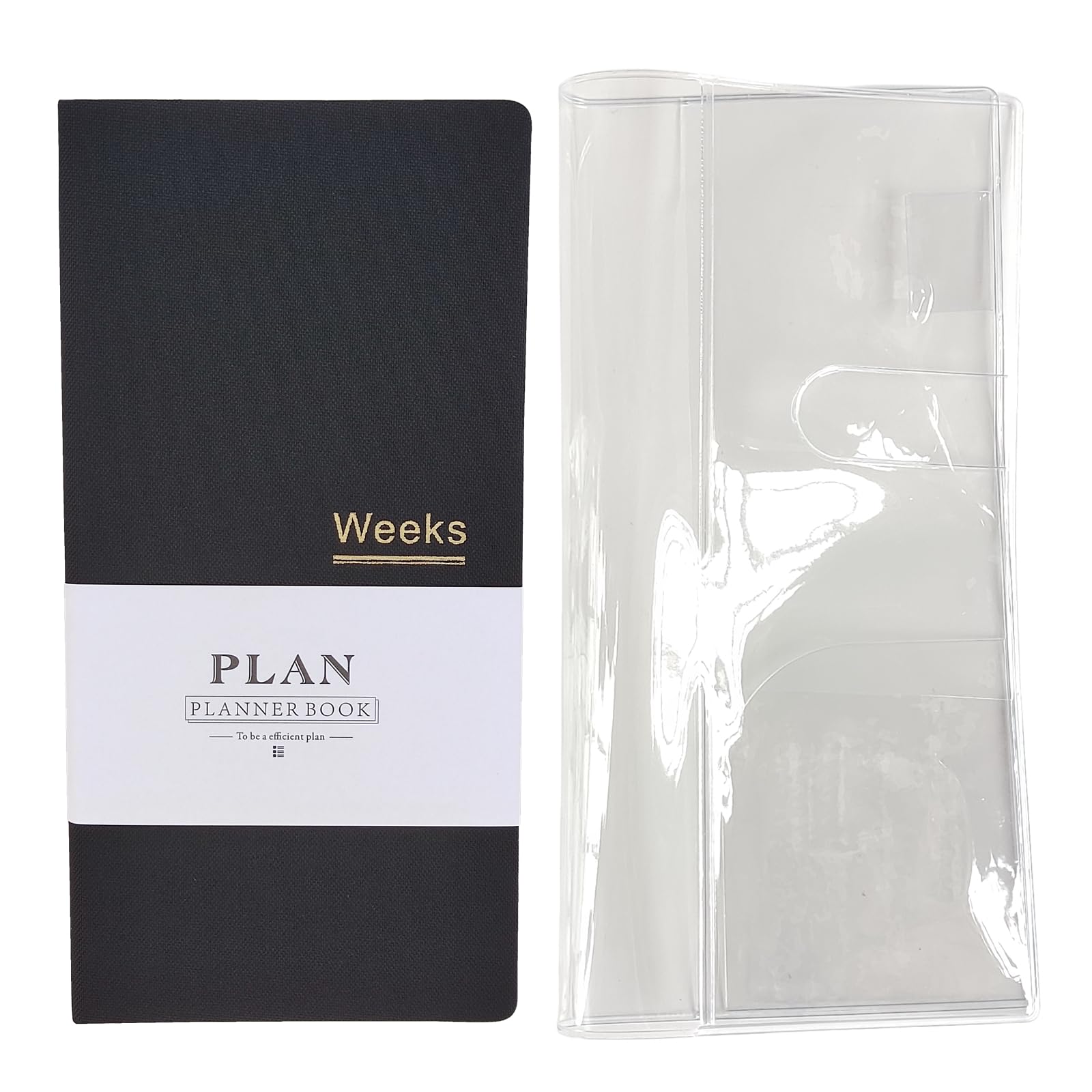 Undated Pocket Weekly Planner Schedule Organizer Agenda Year Month Week Plan A6 Notebooks (Dark black with clear cover) — image 1