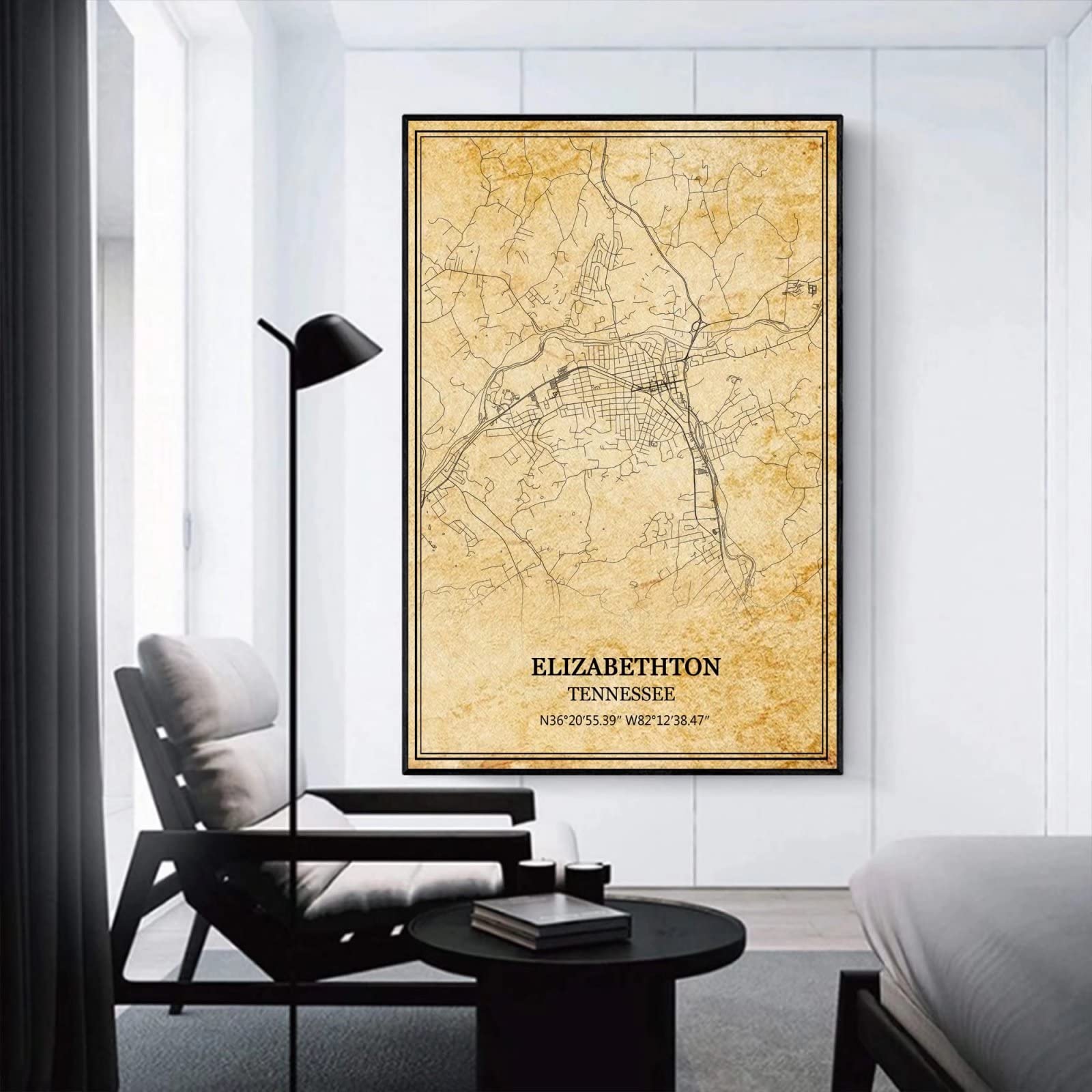TANOKCRS Elizabethton Tennessee USA Ameryka sztuka ścienna vintage nadruk plakat mapa grafika podróż pamiątka prezent dekoracja domu 50 x 76 cm nieoprawiony