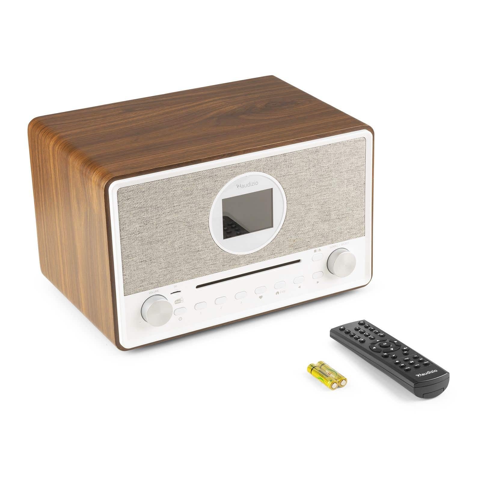 Audizio Lucca Radio Dab+ Internet Wi-FI 60W - Bois, Écran LCD 2,8", Bluetooth 5.0, CD, Deux Haut-Parleurs, Sortie Casque, Télécommande Incluse, Idéale pour Écouter la Radio à la Maison