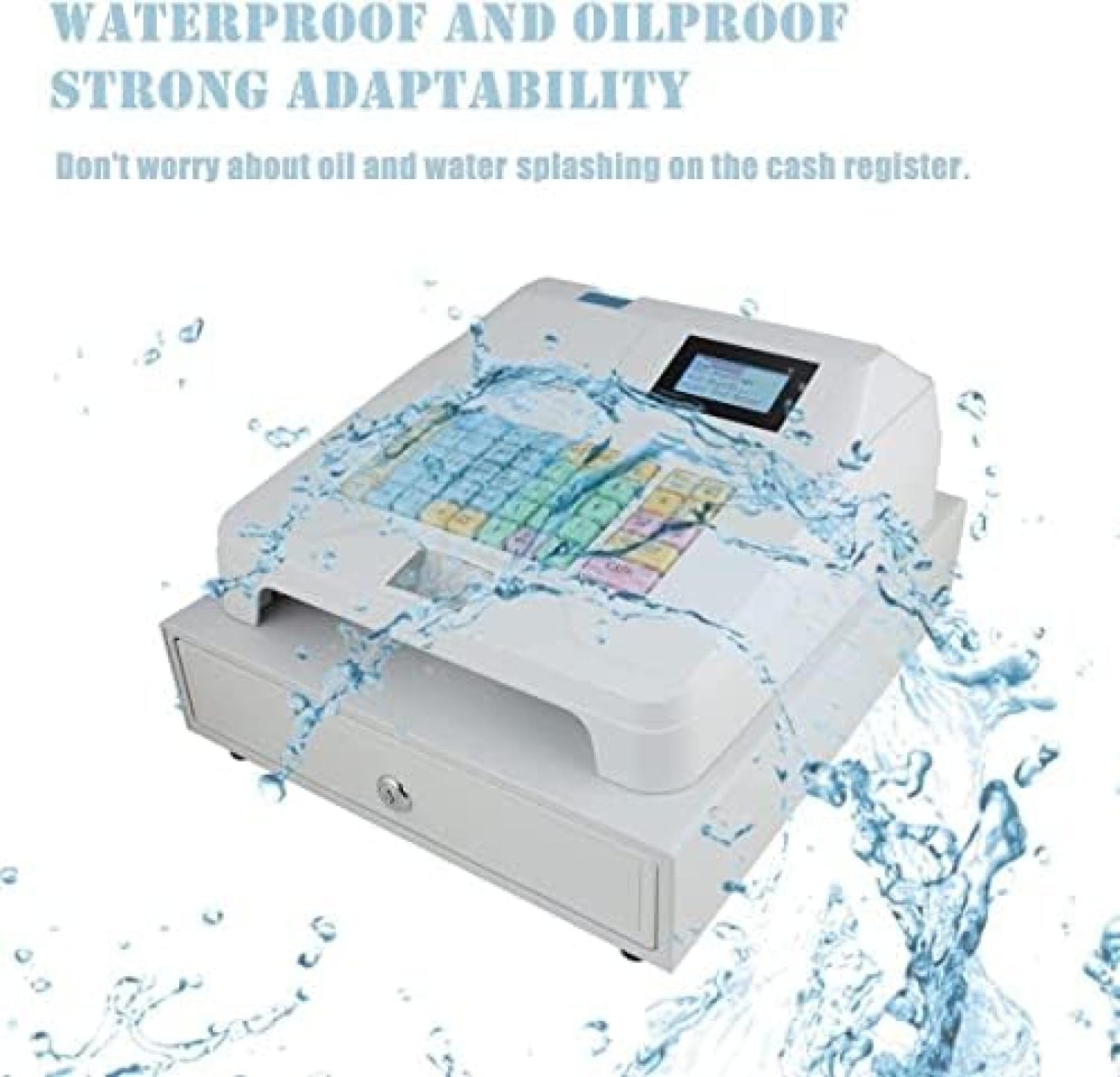 Registratore di Cassa Elettronico, Registratore di Cassa Sistema POS Elettronico con 48 Tasti, con Tastiera Piatta E Stampante Termica Registratore di Cassa Multifunzione con Cassa da 4 Banconote