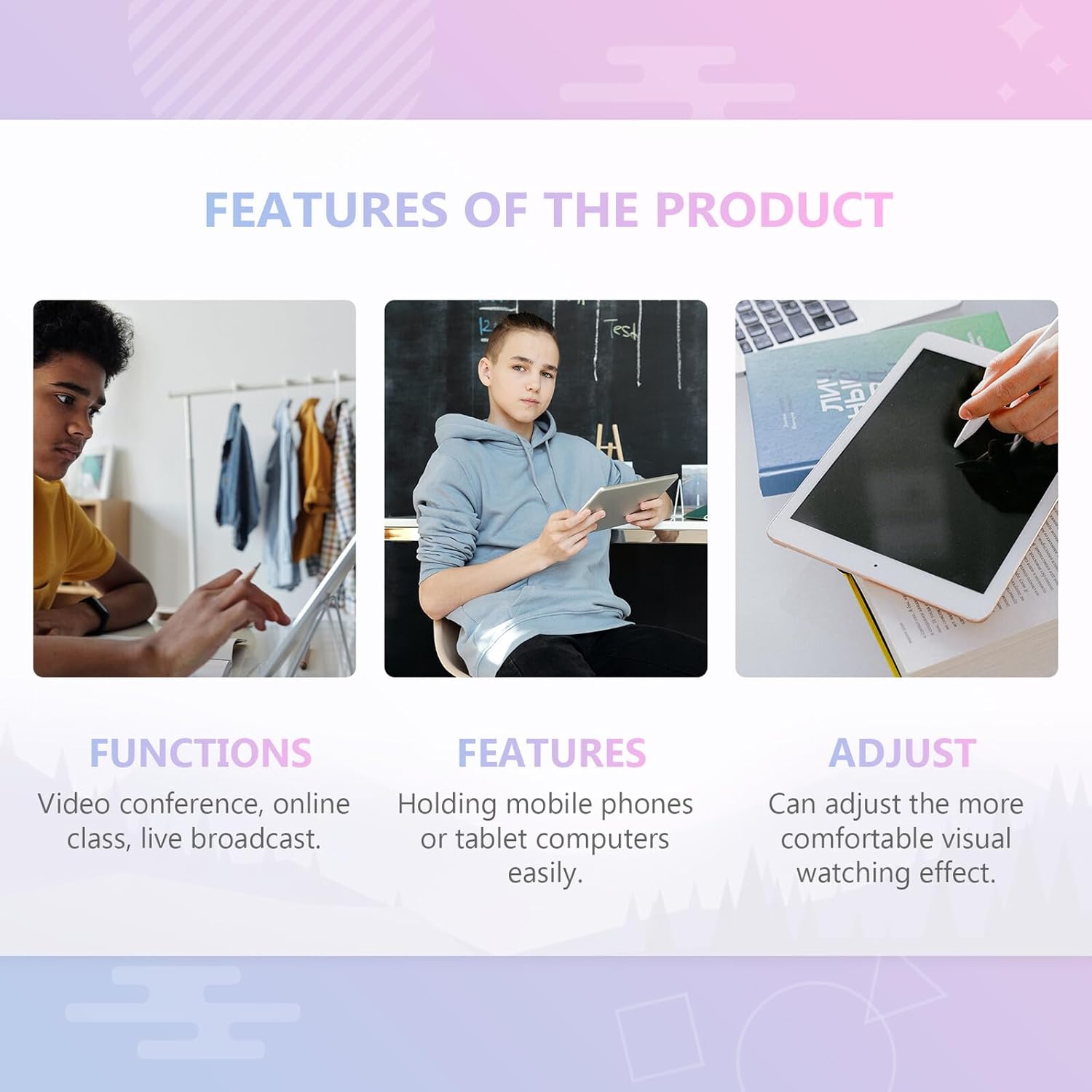 Adjustable Aluminum Tablet and Phone Stand, Portable Foldable Mobile Holder for Tablets and Smartphones, Black Desktop Bracket Compatible with Multiple Devices for Home and Office