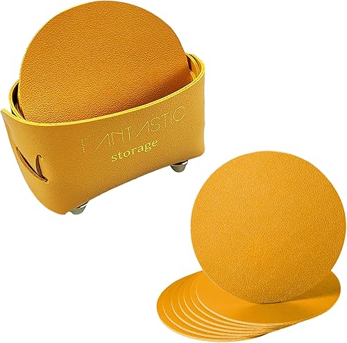 KOSHA Juego de 8 posavasos de cuero para bebidas, juego de 8 tapetes de cuero con soporte hecho a mano para escritorio de mesa, decoración del