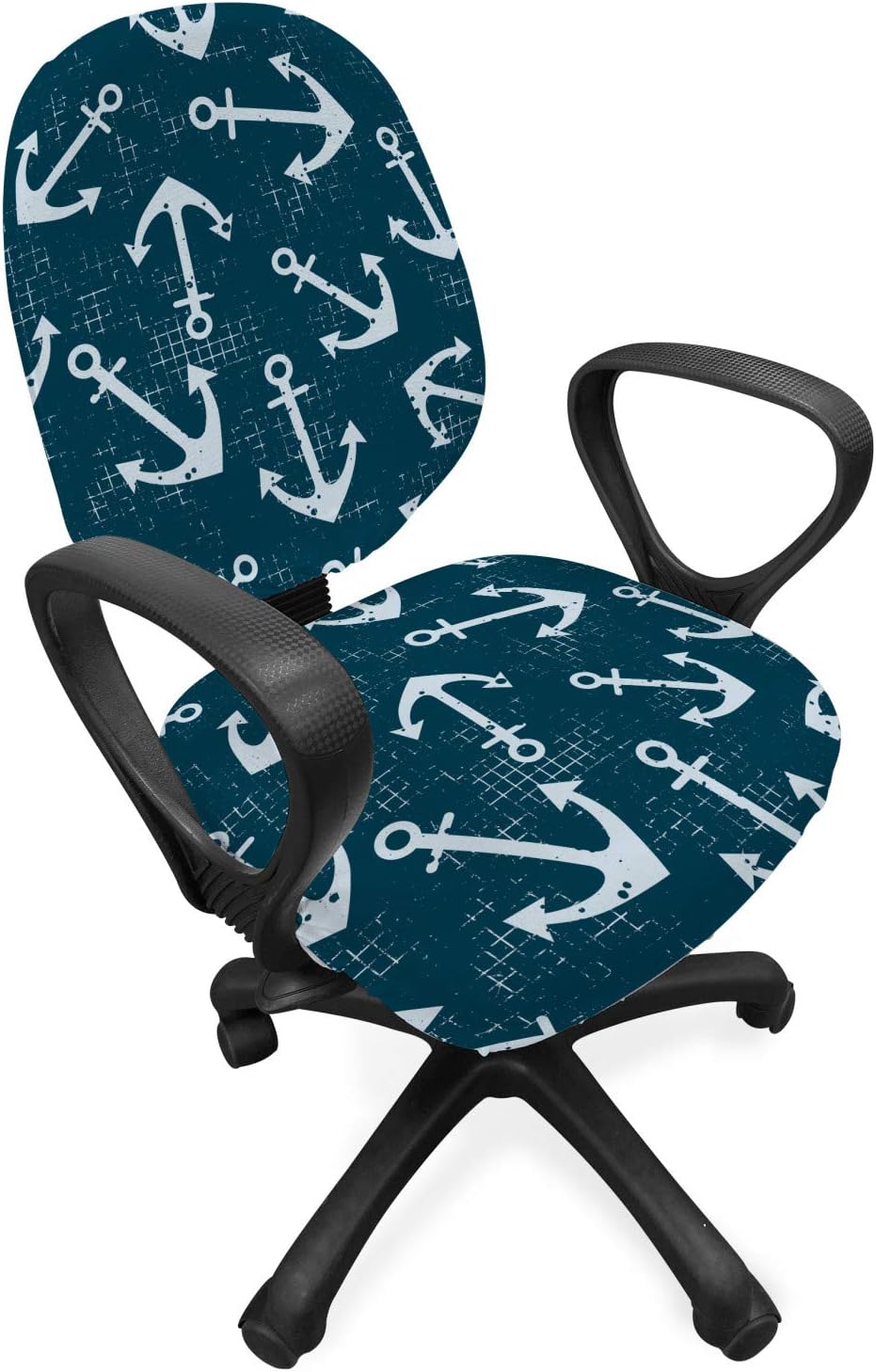 Ambesonne Nautical Office Chair Slipcover, Marine Graphic Illustration with Grunge Look Weathered Effect, Protective Stretch Decorative Fabric Cover, Standard Size, Petrol Blue