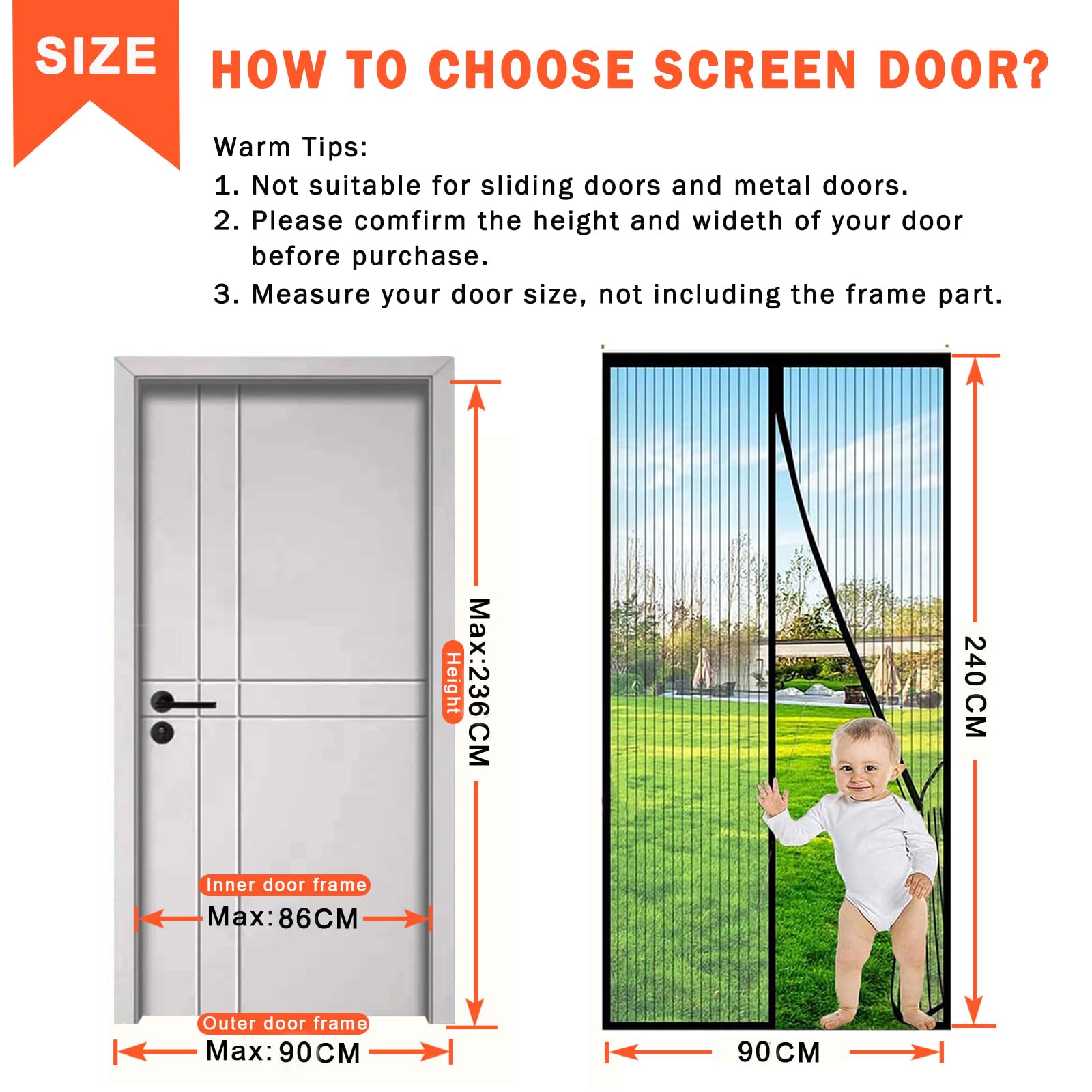 BukyTom Zanzariera Magnetica Porta 90x240 - Nera Tenda Zanzariere Magnetiche per Porta Balcone - Magnete Zanzariera con Calamite - Magnetic Door Screen - Rete Fine Magneti Anti Zanzare