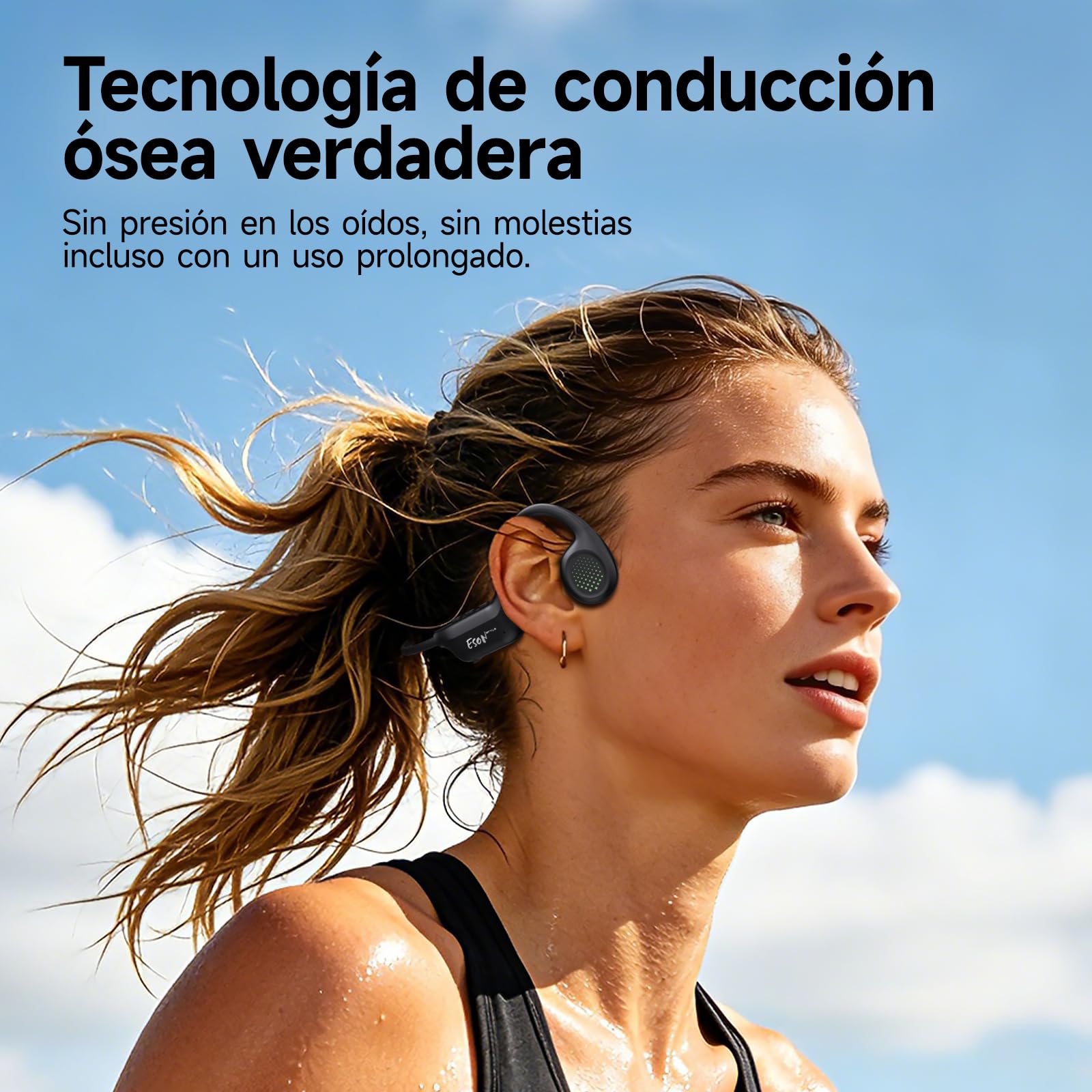 esonstyle Auriculares Conduccion Osea Bluetooth 6.0 – Cascos Conduccion Osea Inalambricos con Micrófono,IPX7 Impermeables Auriculares Deportivos Open Ear para Correr Ciclismo Fitness (Negro)