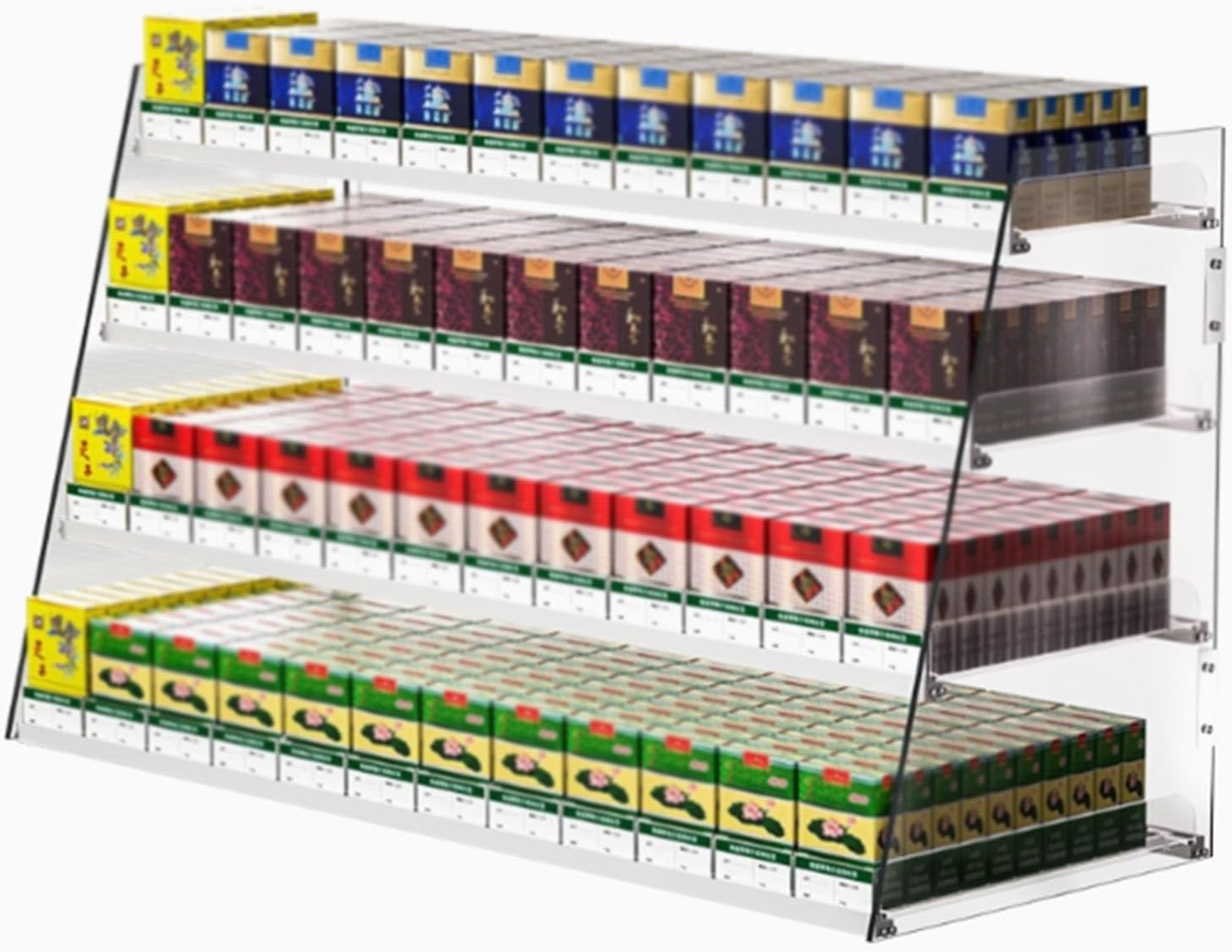 Wall-Mounted Acrylic Cigarette Display Shelves & Countertop Showcases with Auto Pusher, Retail Store Holder, Clear, 56x29x30cm - Perfect for Cigarette Merchandising