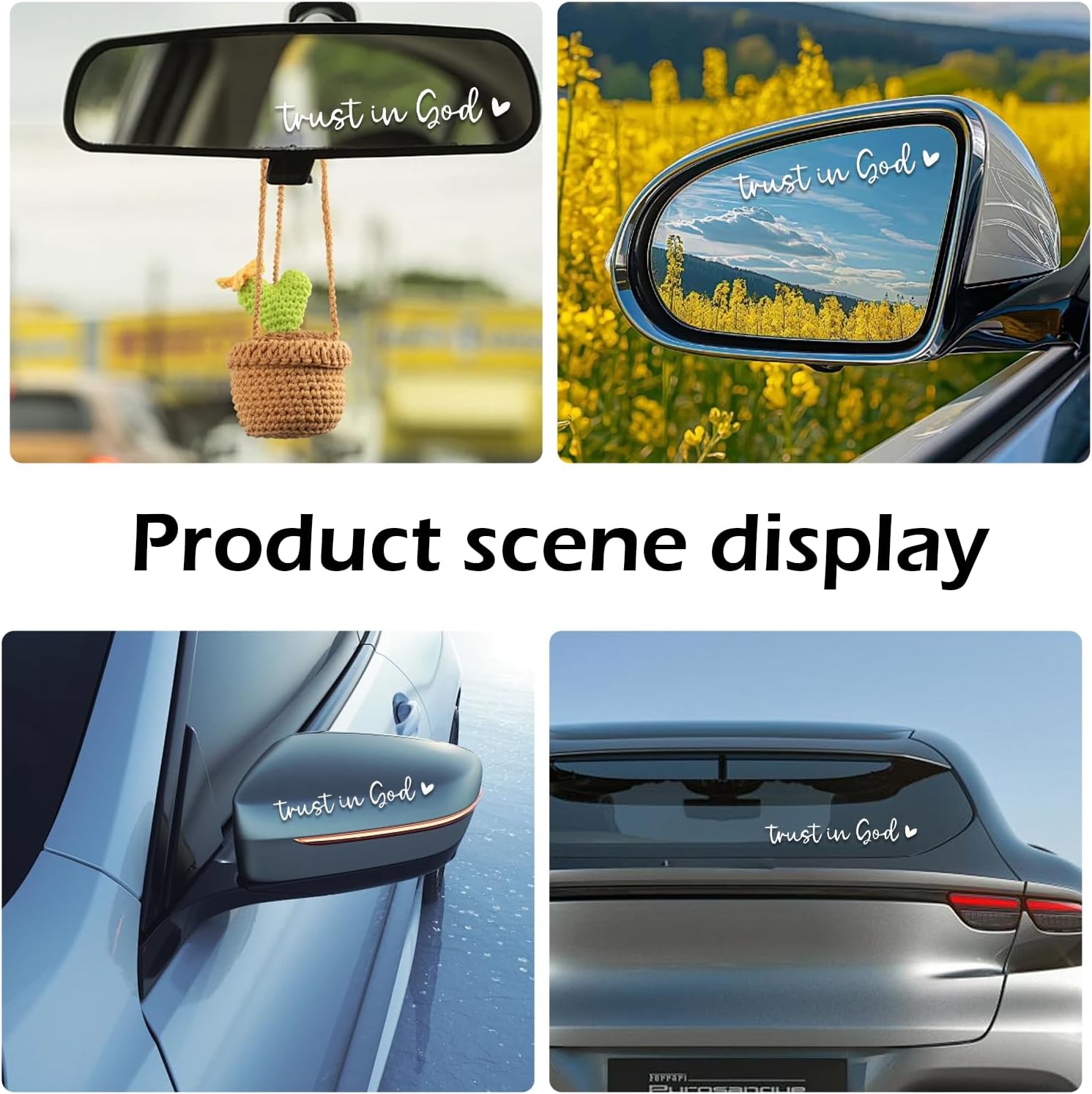 2PCS Trust in God Rearview Mirror Decals, Car Vinyl Decal, Waterproof Auto Window Sticker, Cars Rearview Mirror Decorative Stickers, Universal for Vehicle, Truck, Laptop (White) - Image 4