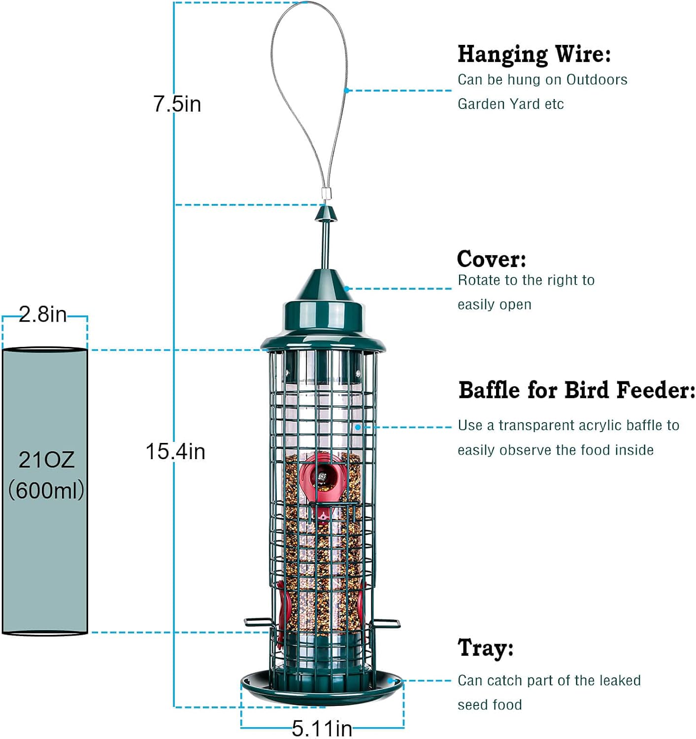 Hanging Bird Feeder,Bird Feeders for Outside, Bird Feeder with 4 Feeding Ports and Stand,Metal Tube Wild Bird Feeders for Garden Yard Decoration,1.5-Pound Seed Capacity [Upgrade] : Patio, Lawn & Garden