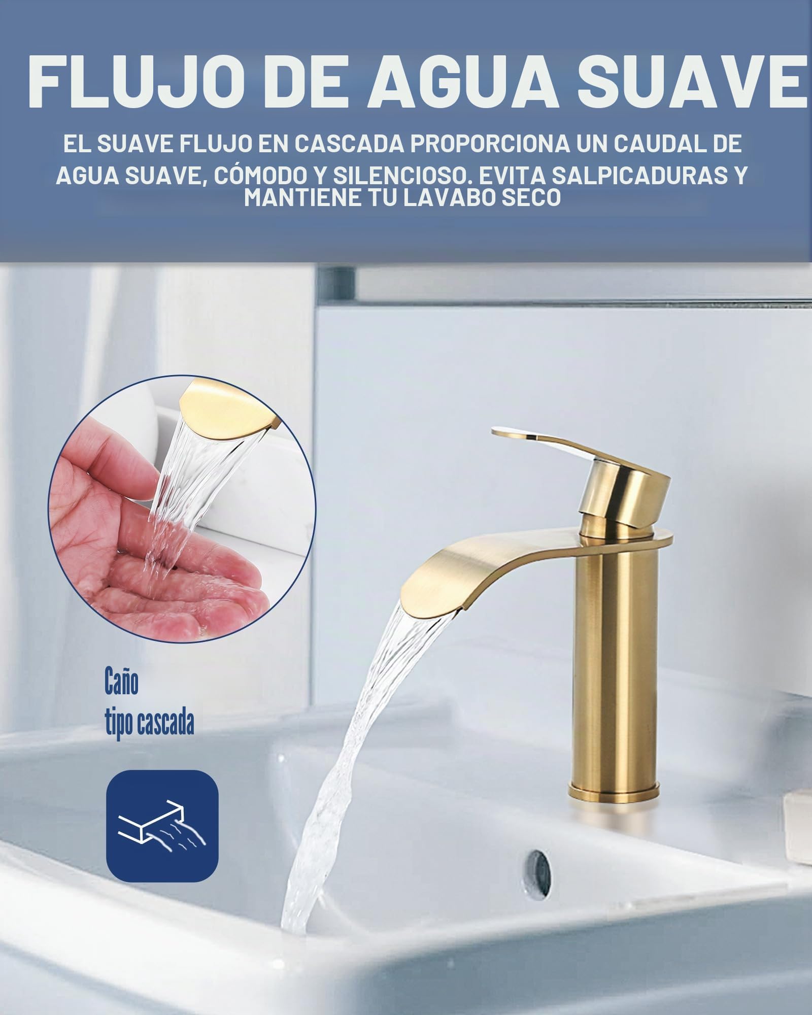 ARCORA Grifo de Lavabo, Grifo de Baño de Acero Inoxidable, con Aireador Extraíble y Cartucho Cerámico, Salida de Agua Fría y Caliente Regulable, para Lavabos de Baño, Dorado