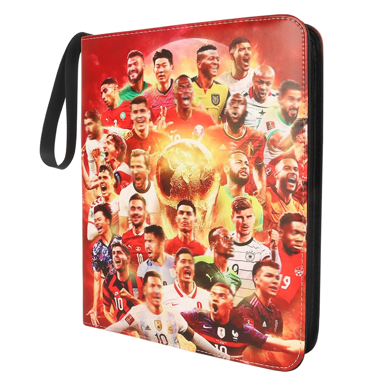 Football Cards Scrapbook, Fußball Karten Sammelalbum für bis zu 900 Karten, Trading Cards Album mit Reißverschluss und Griff, Sammeln und Tauschen Sammelalbum für Kinder und Sammler