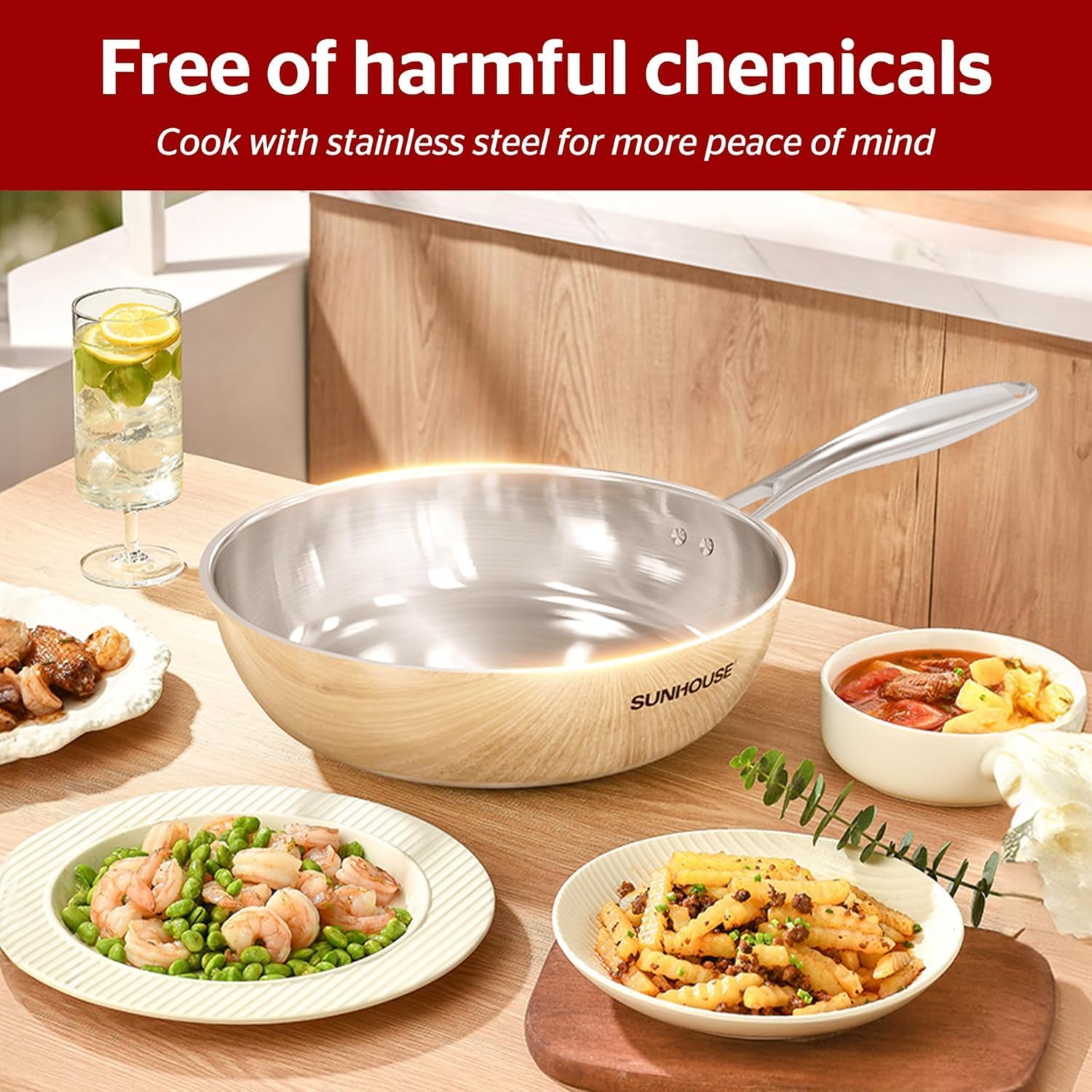 Sunhouse 8 Inch Tri-Ply Stainless Steel Frying Pan, Whole-Clad No Coatings Skillet with Stay-cool Handle for Cooking, Durable & Oven Safe to 500°F, Dishwasher Safe, Compatible with All Cooktops - Image 9