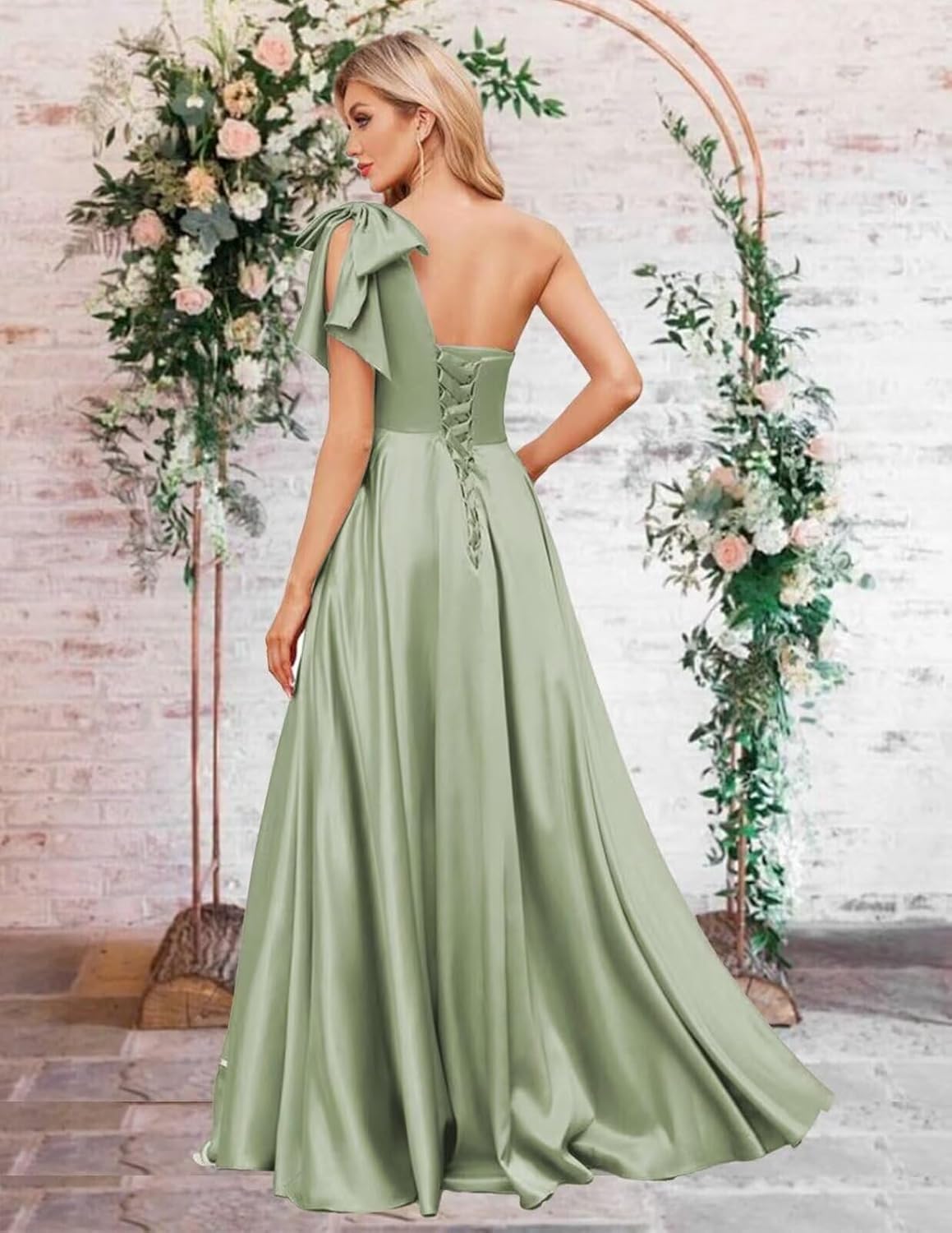 ForElise Women's Satin Bridesmaid Dresses with Bow One Shoulder Prom Dress with Slit Long A-Line Formal Evening Gown 2025