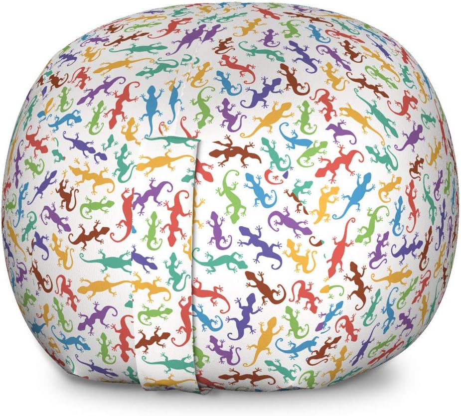 Lunarable Reptile Storage Toy Bag Chair, Colorful Lizards Abstract Animal Fun Ornamental Silhouettes Salamander Illustration, Stuffed Animal Organizer Washable Bag, Small Size, Multicolor