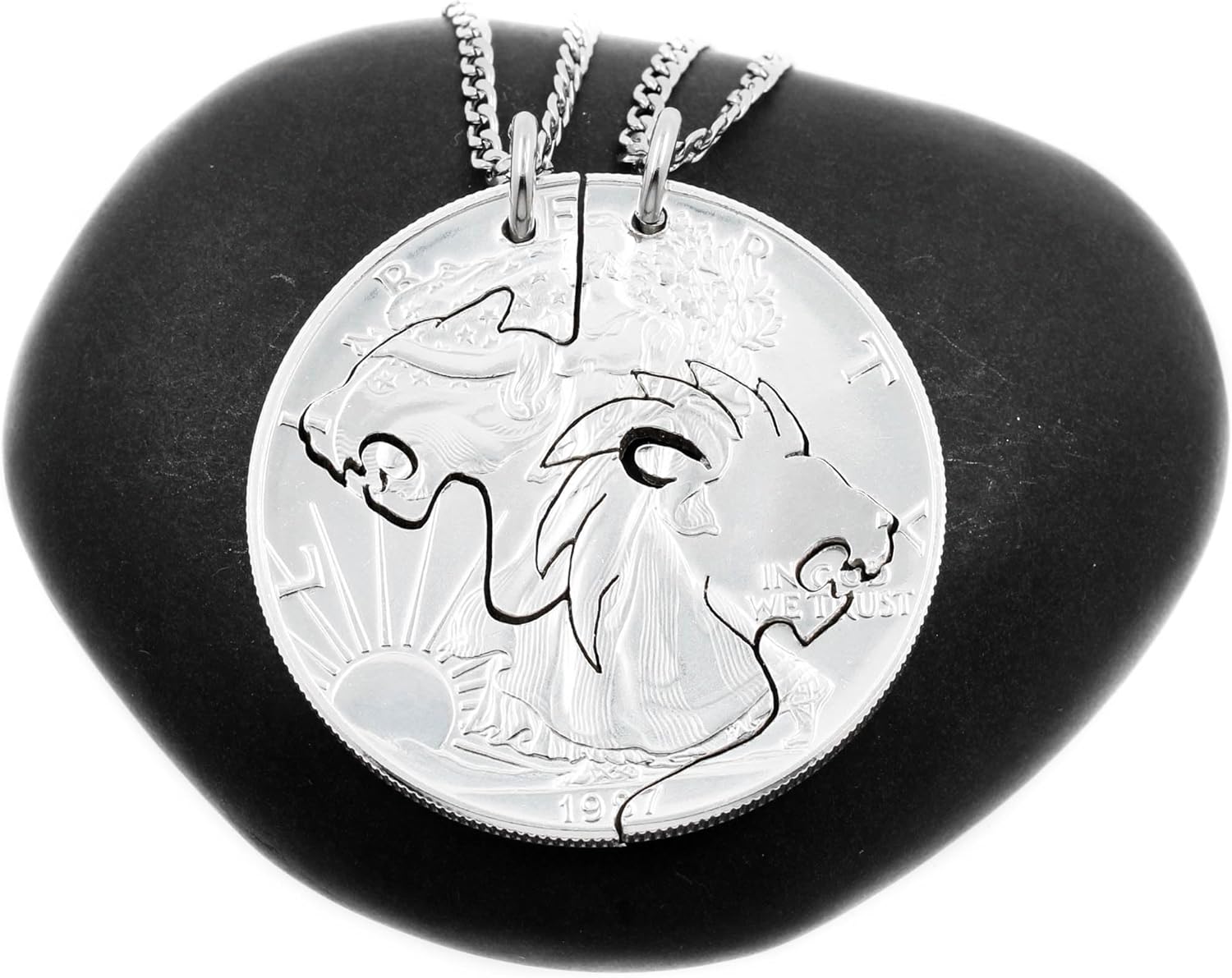 Lion and Lioness Couples Necklaces, Interlocking Set, Relationship Jewelry, By NameCoins