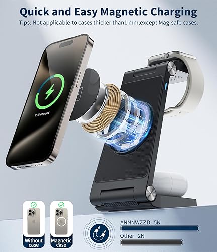 Miniatura 4 de Estación de carga magnética inalámbrica Mag-Safe, carga máxima rápida 3 en 1 para iPhone 16 15 14 13 12 Pro Max Plus, Apple Watch, Air Pods Pro -