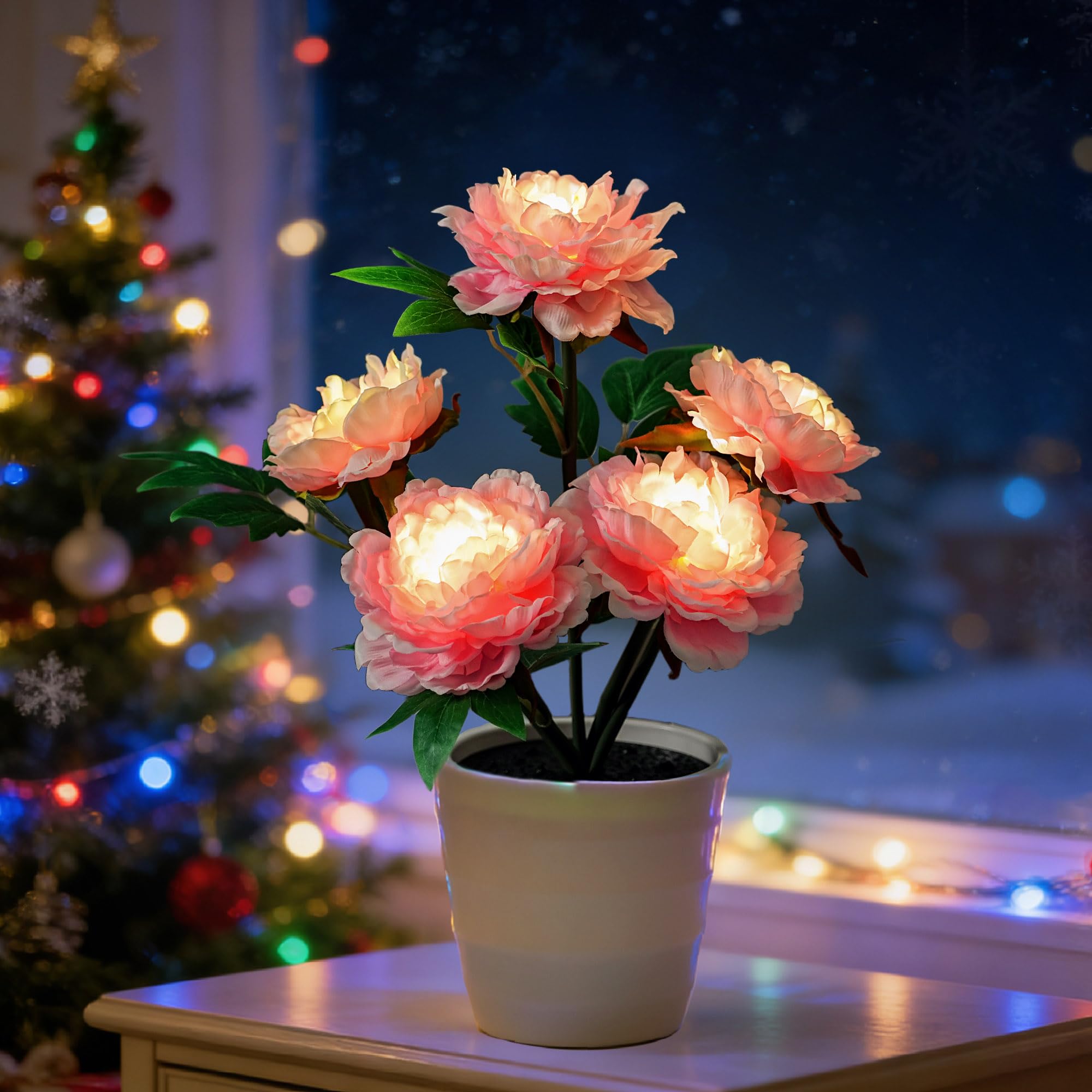 Pink Peony Artificial Flower Lamp, Night Light for Bedroom Wedding Bar Coffee Shop Decor, Christmas Valentines Mothers Day Anniversary Birthday Gifts for Women Mom Grandma Wife Friend