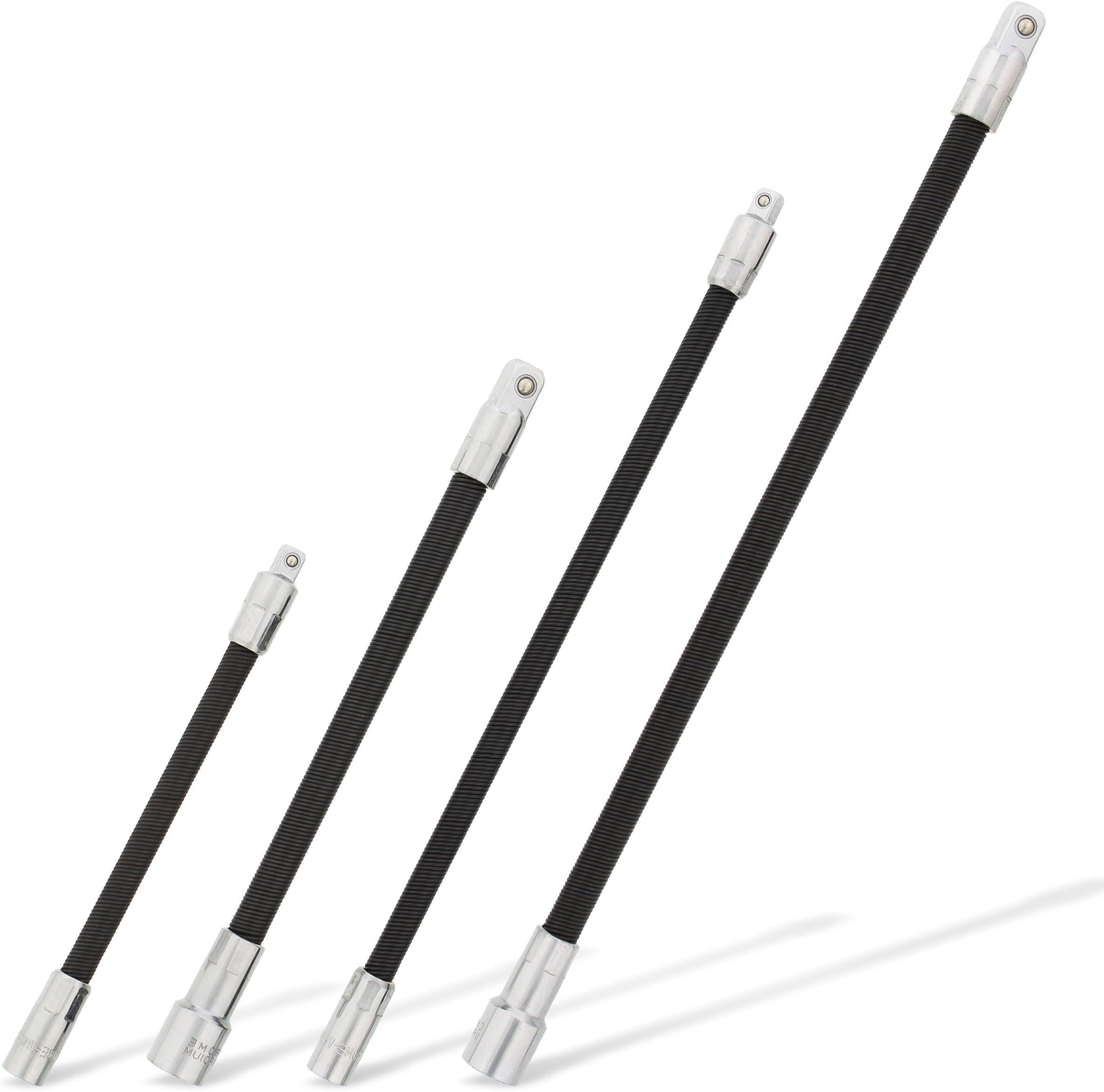 ABN Flexible Socket Extension Cables - 4pc Flex Socket Extension Bar Set 1/4in and 3/8in Drive Light Impact Extender