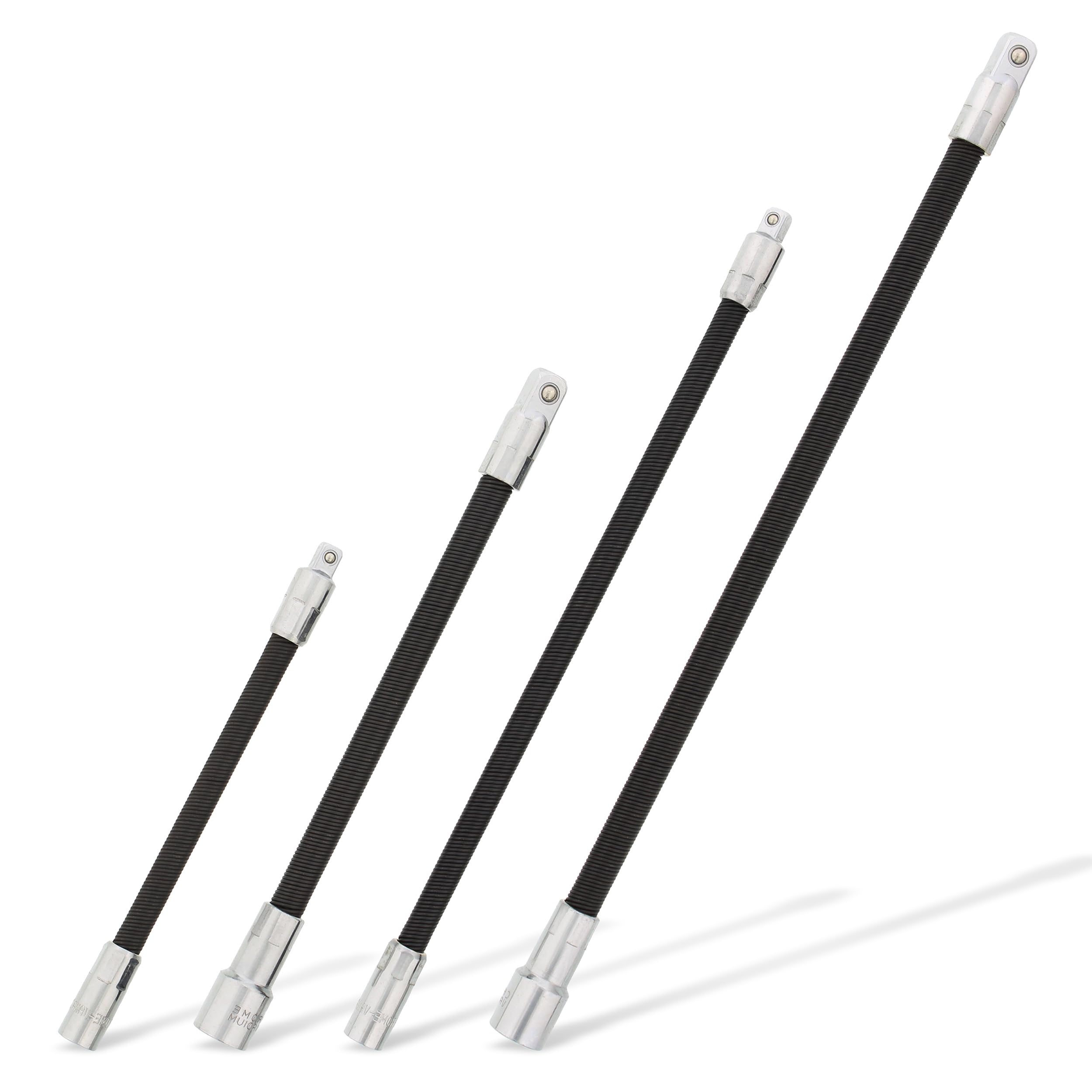 ABN Flexible Socket Extension Cables - 4pc Flex Socket Extension Bar Set 1/4in and 3/8in Drive Light Impact Extender