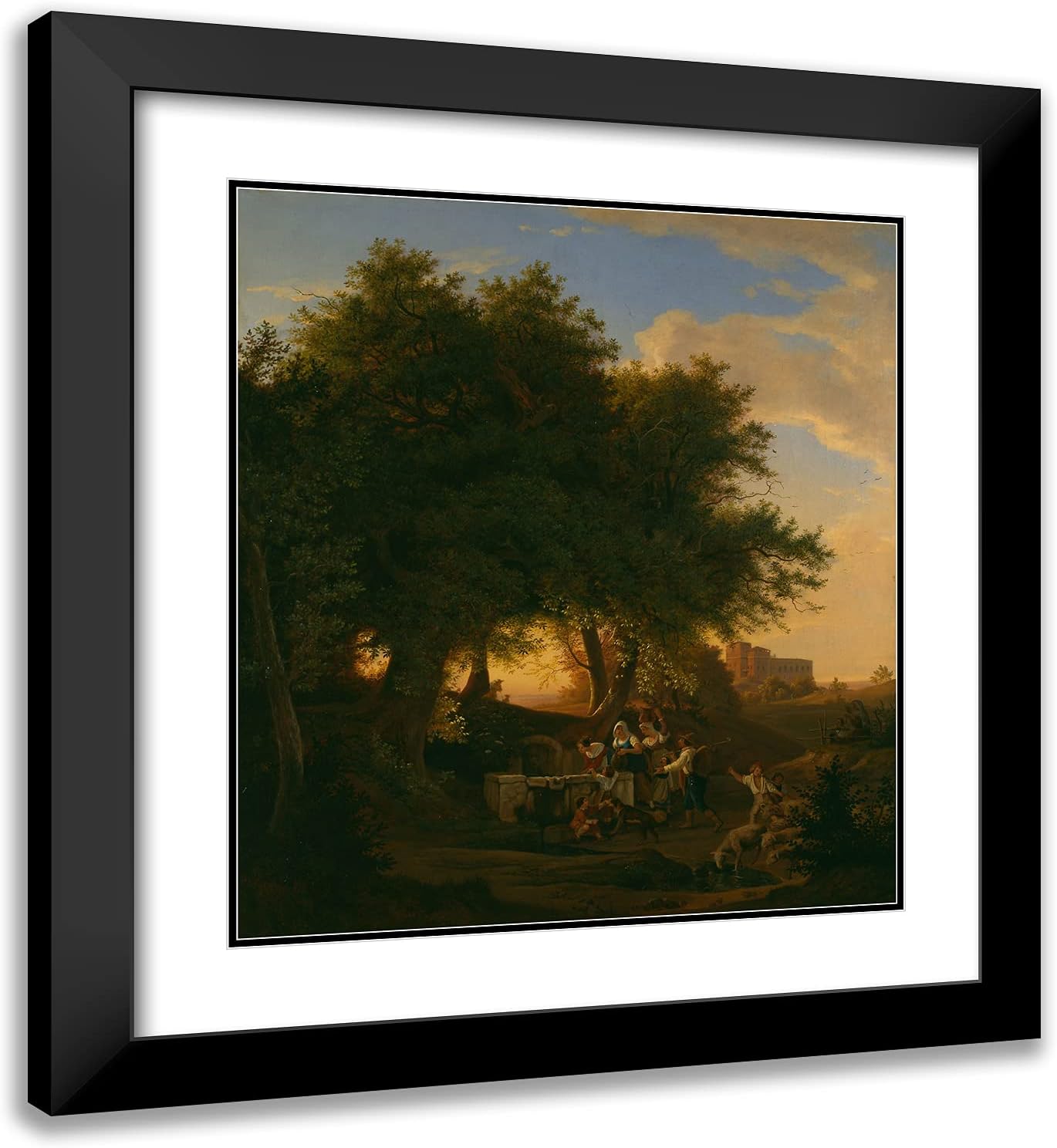 ArtDirect Adrian Ludwig Richter 20x22 Black Modern Framed and Double Matted Art Print Titled The Fountain at Grottaferrata