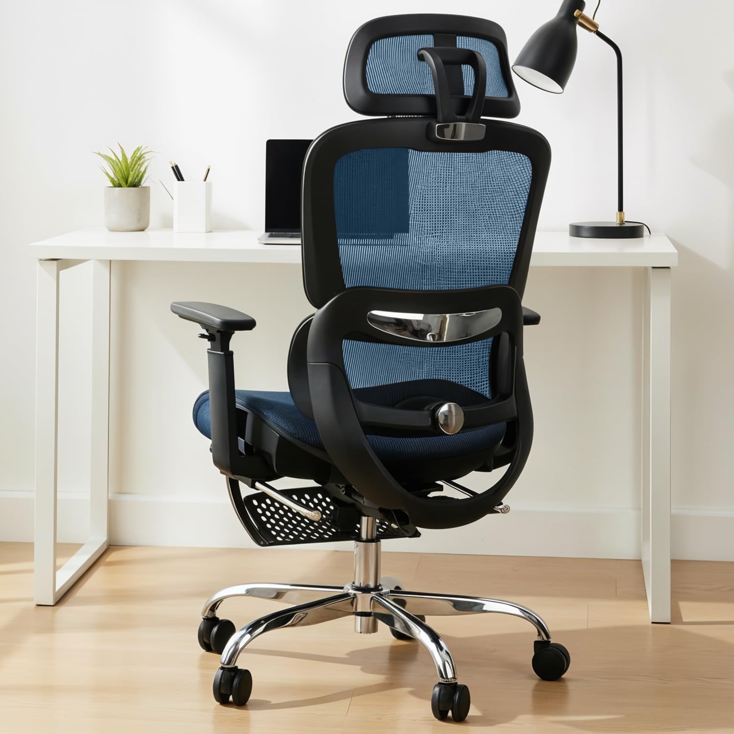 Sponsored Ad - Ergonomic Office Chair for Work from Home, Computer Chair with Breathable Mesh, Adjustable Seat, Footrest, 3D Armrest, 2D Headrest & Lumbar Support | Mesh Chair for Office/Home (Blue)