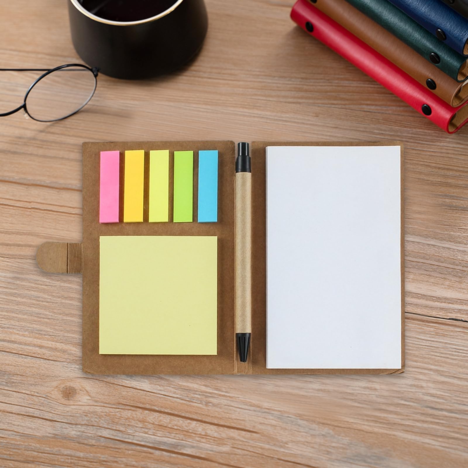 SWYYSGS Spiral Notebook Kraft Paper Cover Notepad with Pen, Sticky Notes and Marker Coloured Index Tabs - Image 4