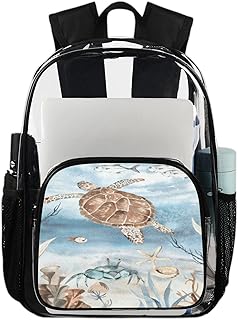 Mochila transparente de tartaruga marinha para uso pesado, algas peixe estrela do mar impermeável mochila transparente de PVC com alça de ombro reforçada para escola, trabalho, viagens, Multicor