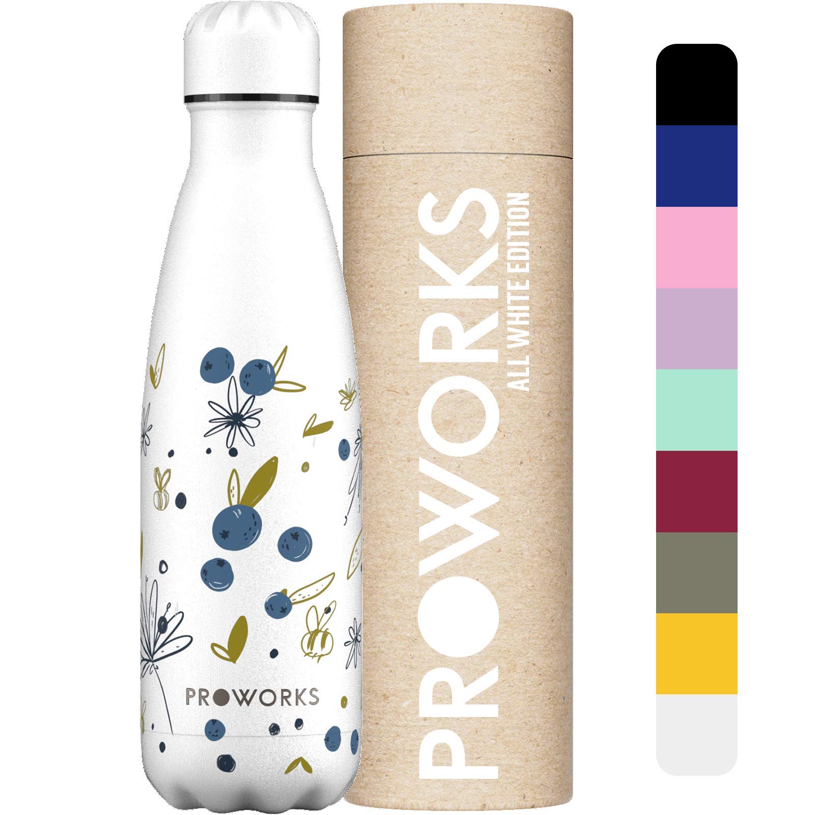 PROWORKS Insulated Water Bottle, BPA Free, Reusable Stainless Steel Water Bottle for 12 Hours Hot & Cold Hold Up to 24 Hours, for Sport, Gym, Travel - 500ml - Pink Daisy — view 42