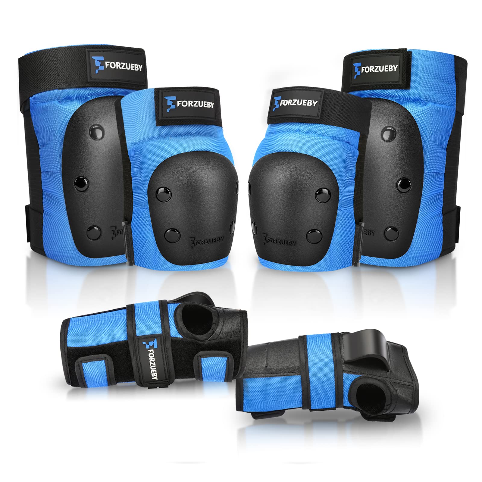 Forzueby Adult/Kids Knee Pads Elbow Pads Wrist Guards 6 in 1 Protective Gear Set for Inline Roller Skating Skateboarding Scooter BMX etc