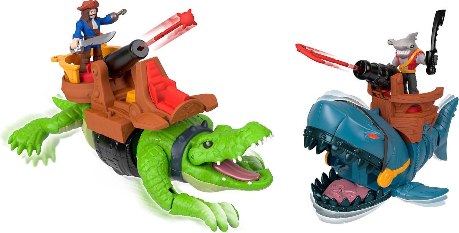 Fisher-Price Imaginext Pirate Shark vs Crocodile Playset with Walking and Chomping Action, 2 Action Figures, 6 Accessories (Amazon Exclusive)