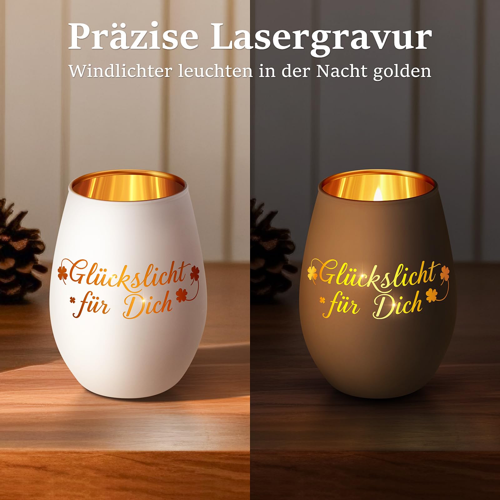Windlicht mit Gravur Glückslicht Geschenke für Frauen, Windlicht aus Glas Teelichthalter mit Aufschrift für Kollegin Nachbarin, Personalisierte Geburtstag Weihnachten Dankeschön Geschenk