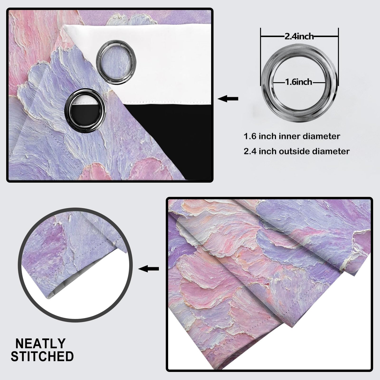 Rideau Occultant Salon Pétales Abstraits 3D, Rideaux Motif Texture De Peinture À l'huile avec Oeillets 2 Panneaux Rideaux Occultant Thermiques Opaque pour Fenetre Chambre, 117X137 Cm, Poudre Blush