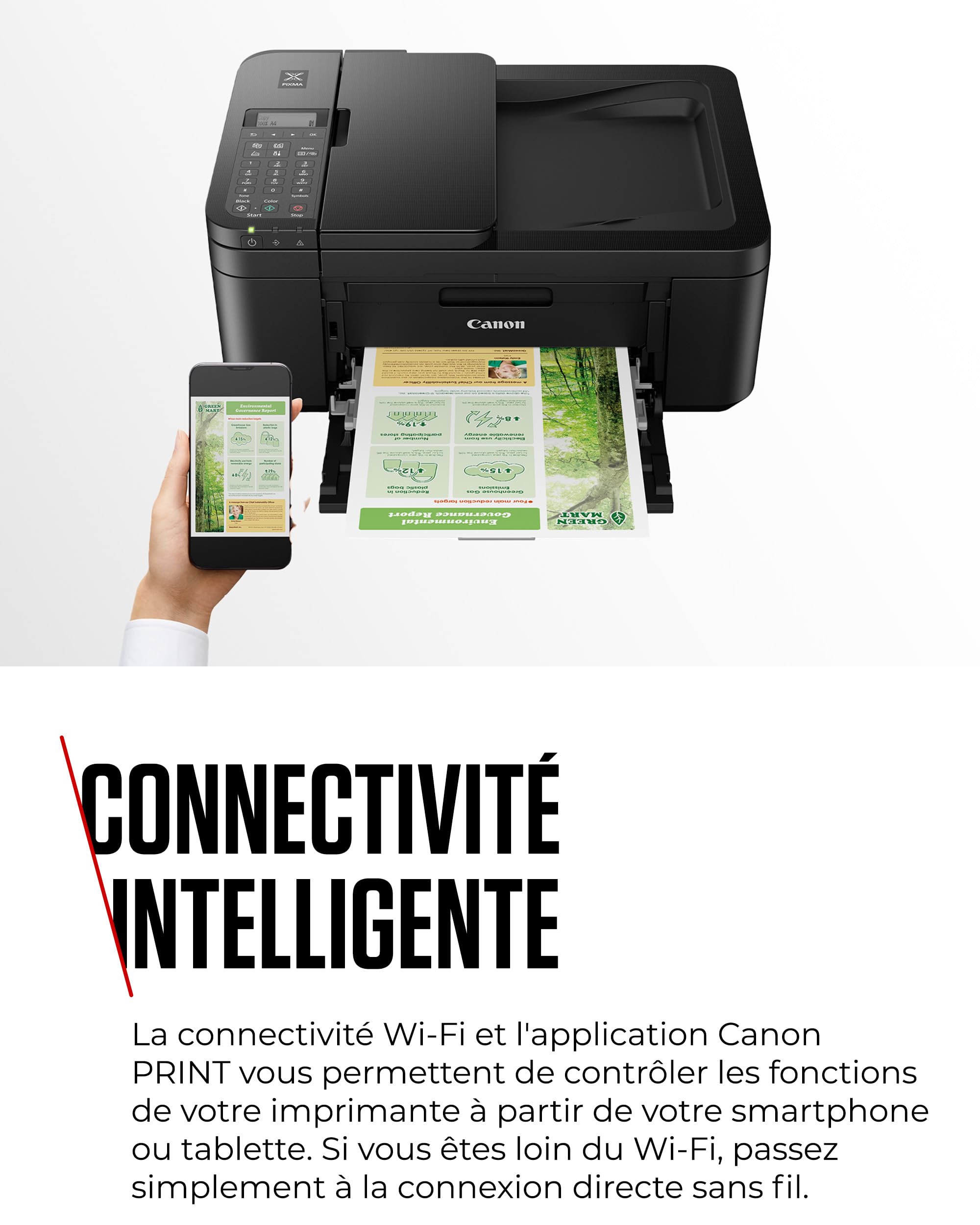 Canon PIXMA TR4750i - Imprimante Couleur 4-en-1 - Impression, Numérisation, Copie, Télécopie - Imprimante WiFi Recto-Verso, CAD 20 Feuilles, Imprimante Photo, Compatible avec Le PIXMA Print Plan