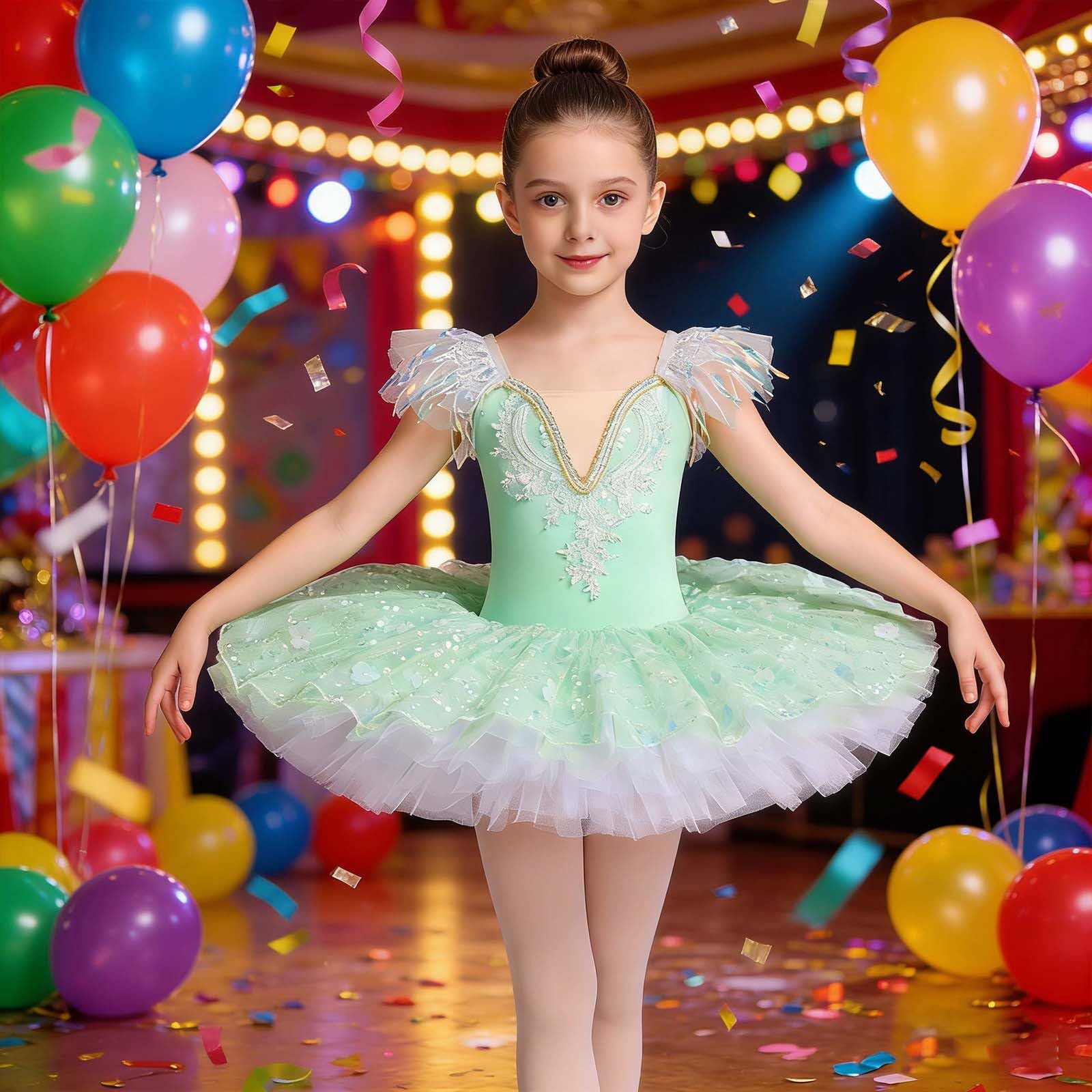 Vestido de tutú de ballet, falda fluida, parte superior, fiesta, baile, princesa, elegante, suave, cómodo, brillante, mangas de campana