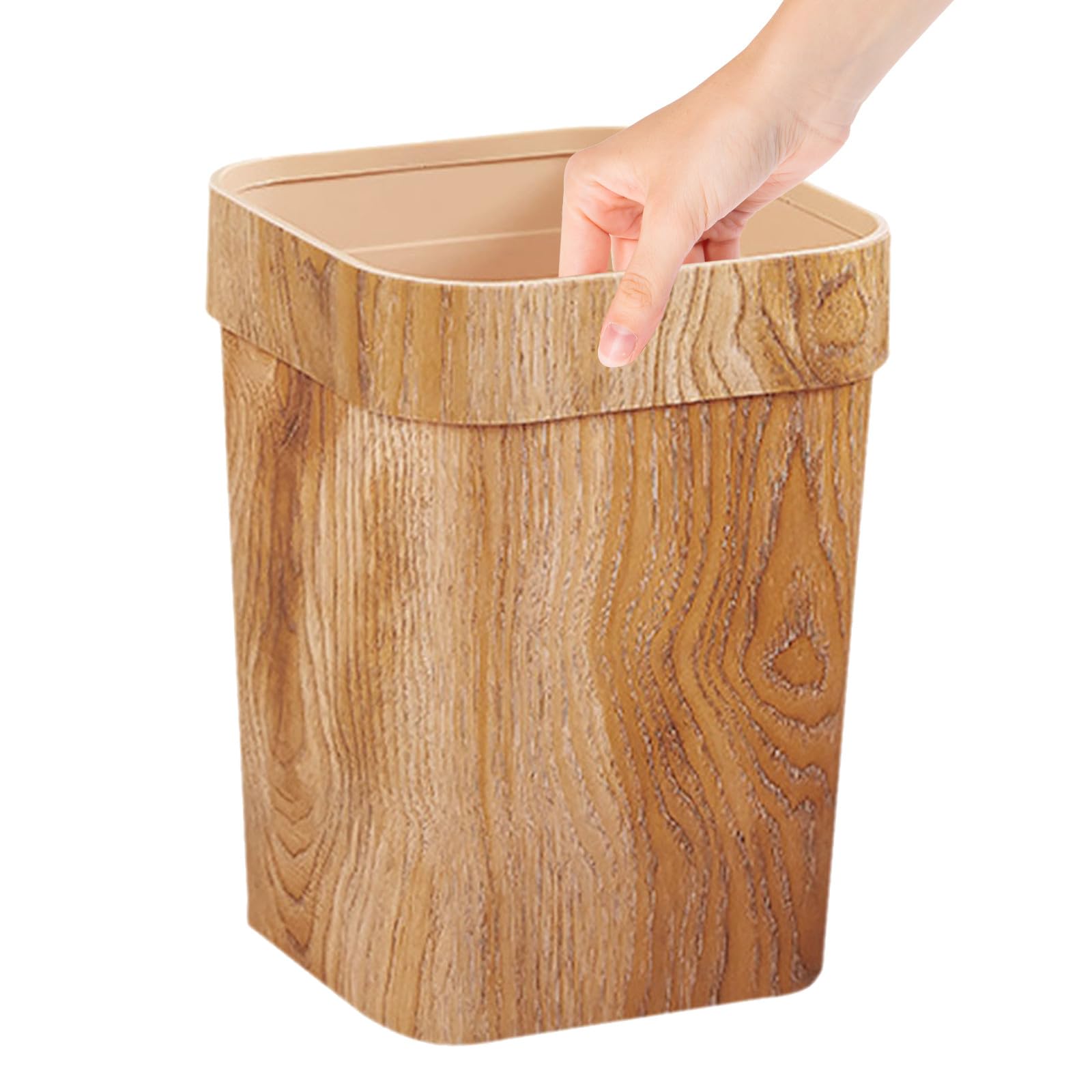 Bidone della Spazzatura Effetto Legno 12l in Plastica Ecologica, Contenitore per Rifiuti Domestici e Cestino per Carta Straccia, per Cucina, Ufficio e Camera da Letto
