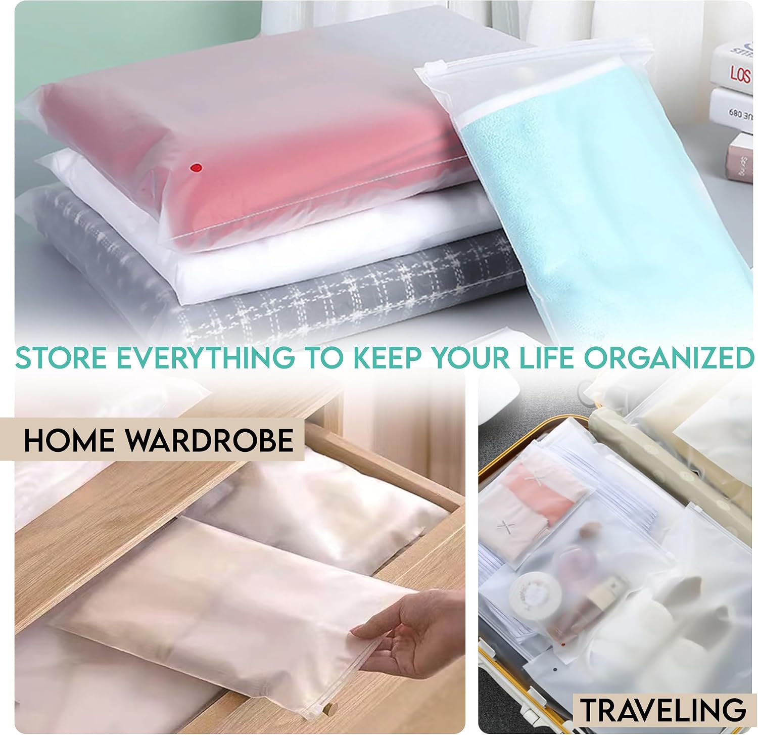 Signite 20 Pcs Frosted Zipper Bags for Clothes, 8x10 in, 3.5 Mil, Vented image 5