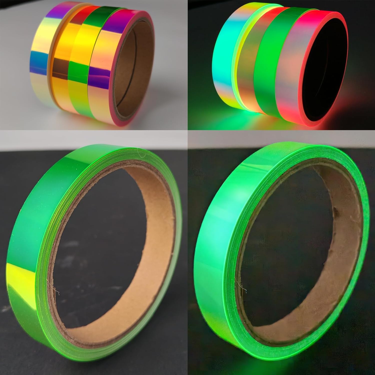 Glow Colorful Tape, 33FT x 1 in, Luminous Stage Marking Decor, Stair Glow Stickers, Waterproof Warning, Car Decals, Gymnastics Hoop Stickers, Fence, Button, Car DIY Glow Tape(Colorful Glow Green)