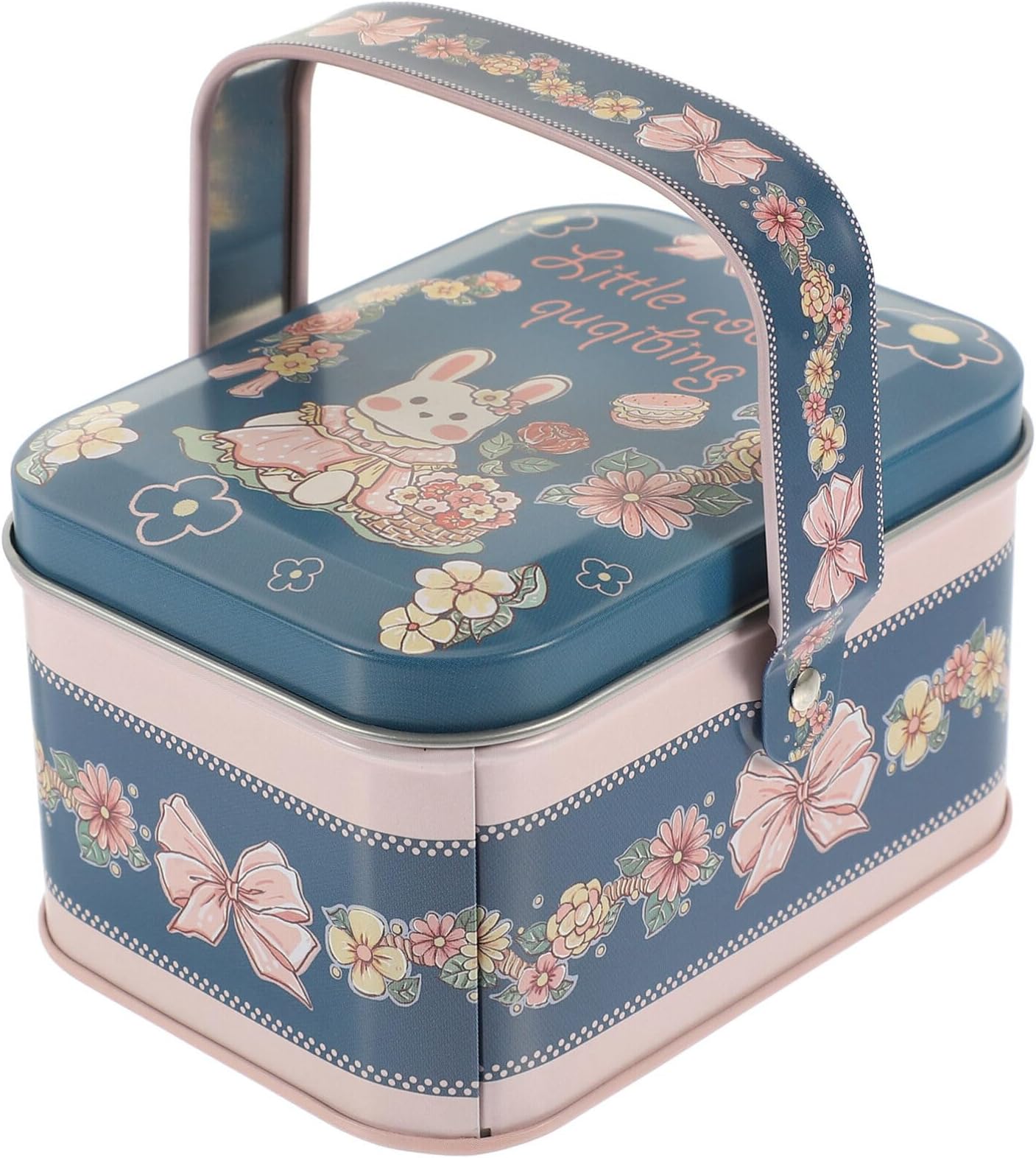 Luxshiny Tinplate Cookie Tin Handle Candy Biscuits Treat Box Case Holiday Party Favor Container